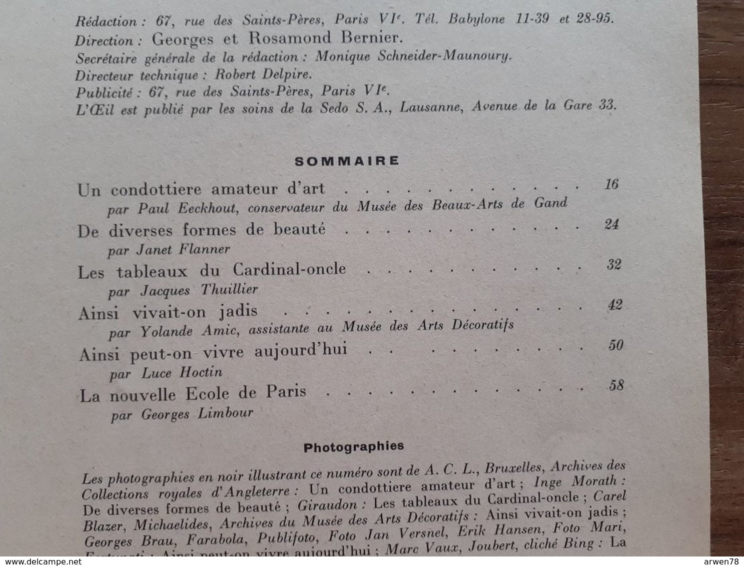 L'OEIL REVUE D'ART N° 34 Octobre 1957 Cardinal Oncle Ecole De Paris Ainsi Vivait On Jadis Triennale De Milan - Collectors