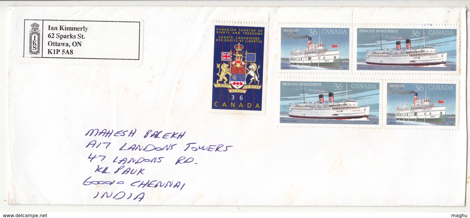 Canada Used Cover, Ship, Coat Of Arms, - Lettres & Documents