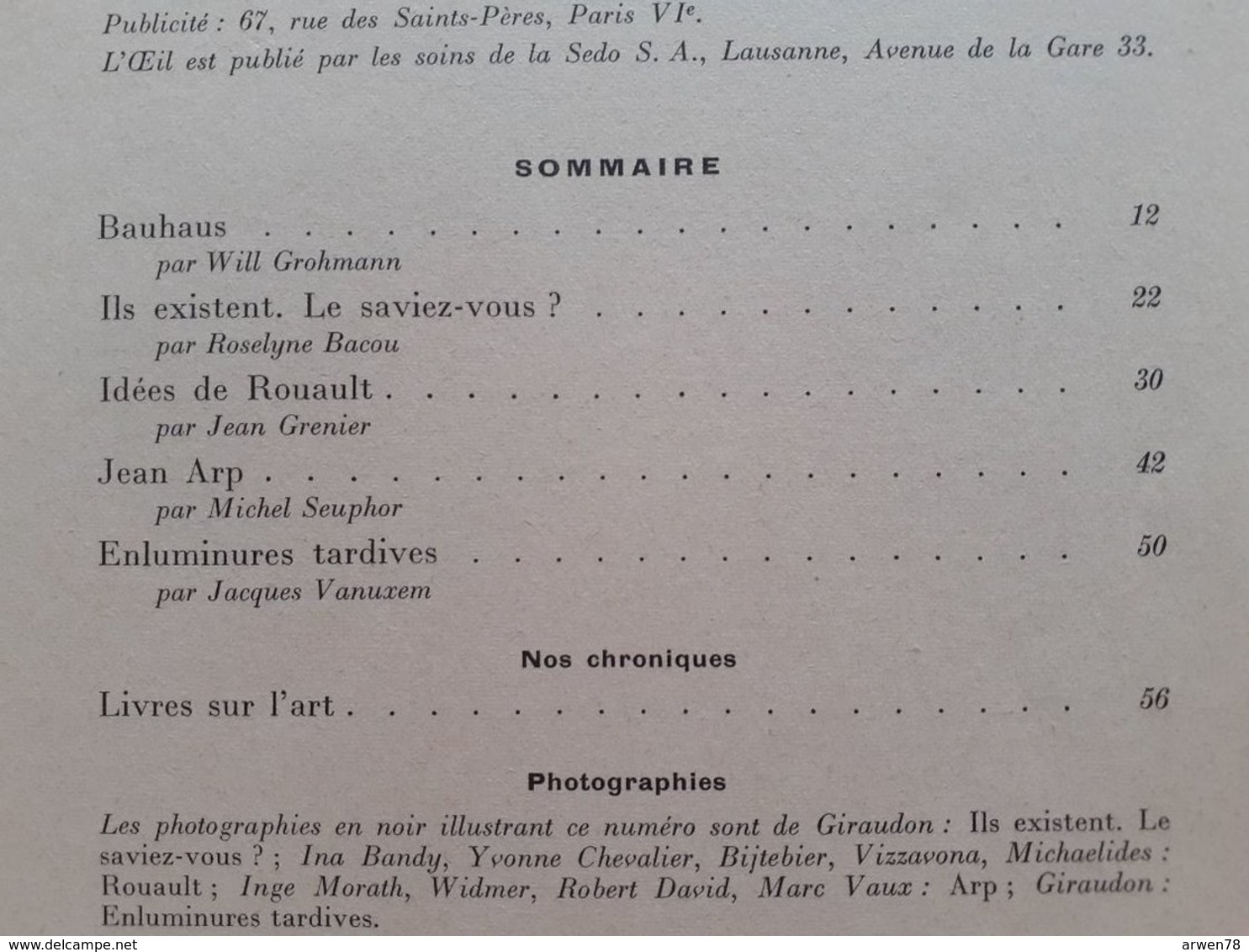 L'OEIL REVUE D'ART N° 28 Avril 1957 Bauhaus Rouault Jean Arp Enluminures Tardives - Collectors