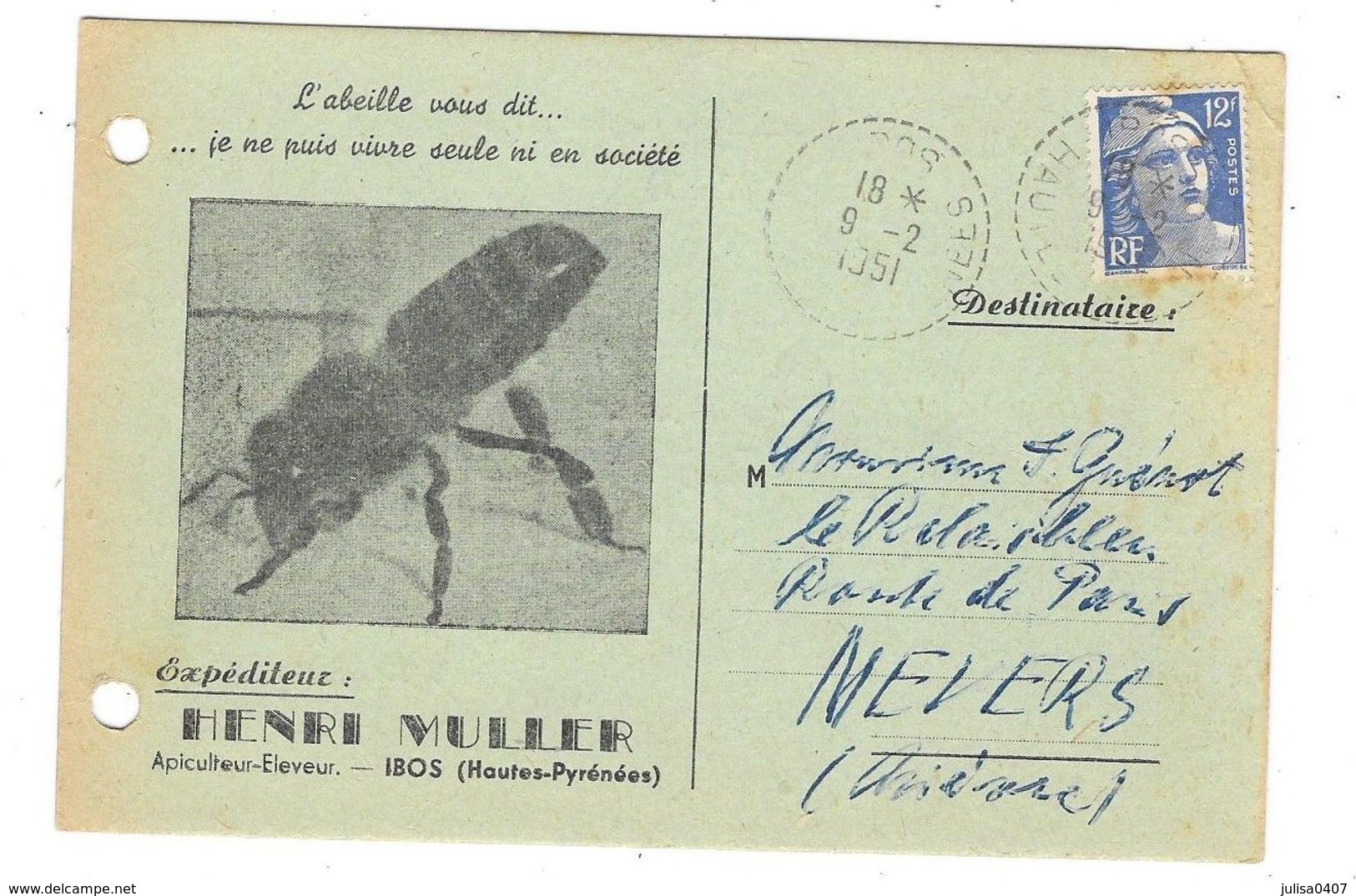 IBOS (65)  Carte Commerciale Publicitaire Apiculture Ruches Abeilles Henri MULLER - Altri & Non Classificati