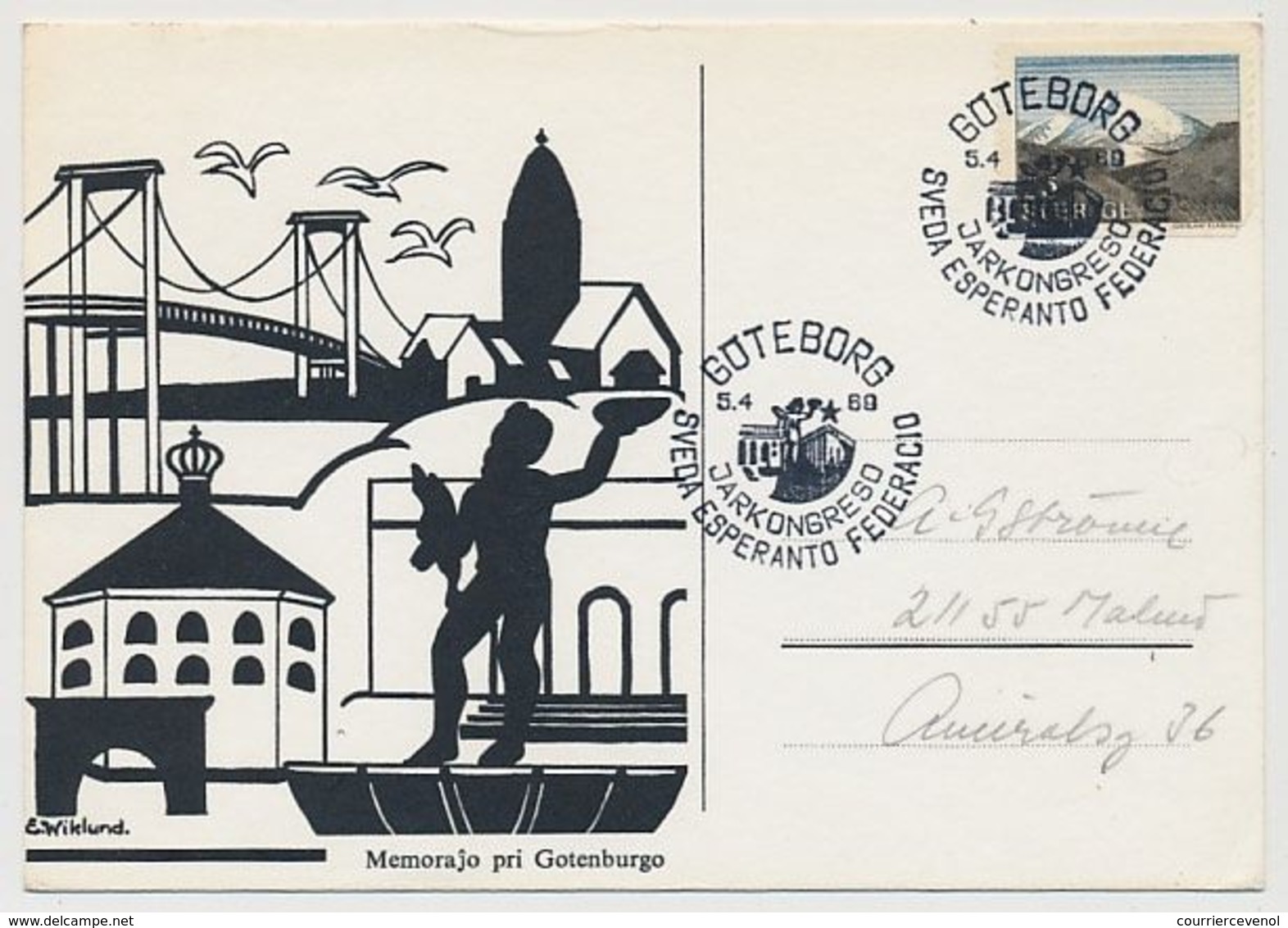 SUEDE - Carte Commémorative - GOTEBORG - Jarkongreso Sveda Esperanto Federacio - 5/4/1969 - Brieven En Documenten