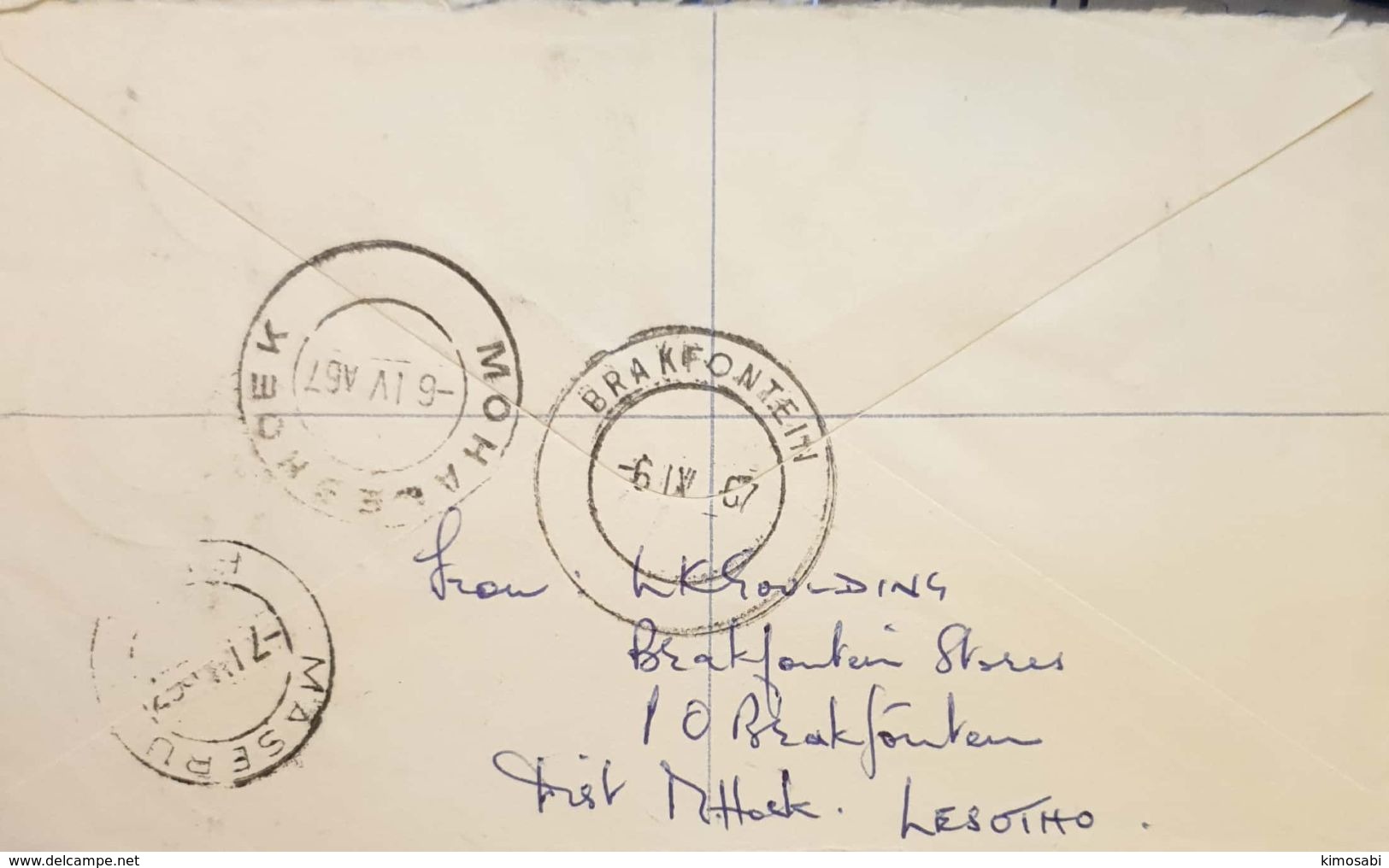 Lesotho 1967 Registered Letter Franked With 5 2.5c Basutoland Overprinted Stamps - Lesotho (1966-...)