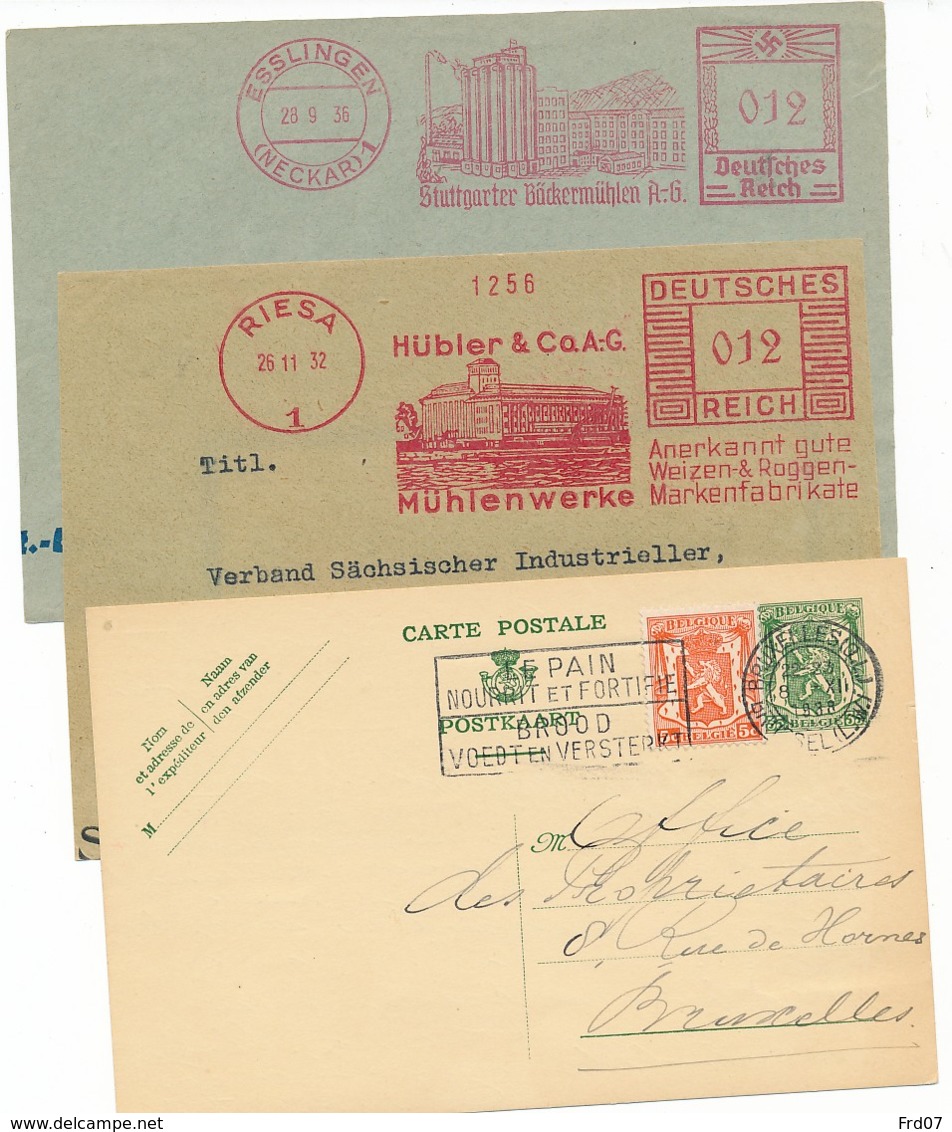 2 EMA 1932 & 36 & Flamme Le Pain Nourrit Et Fortifie - Moulins Et Magasin Pour Grains Et Farine. - Máquinas Franqueo (EMA)