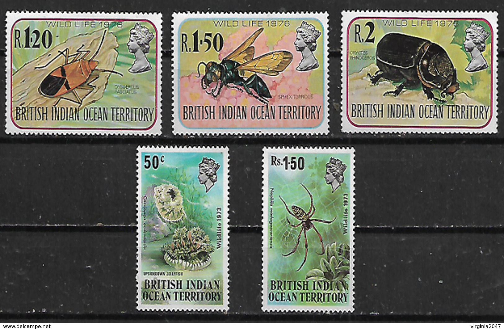 1973-8 Territorio Britanico Del Oceano Indico Fauna Insectos Arañas 5v.mint. - Britisches Territorium Im Indischen Ozean