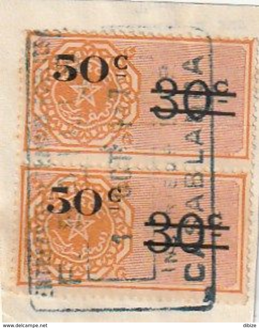 Maroc. Protectorat Français. 2 Timbres De Quittance. Fiscaux. 50c. Sur Papier. Surcharge. - Otros & Sin Clasificación