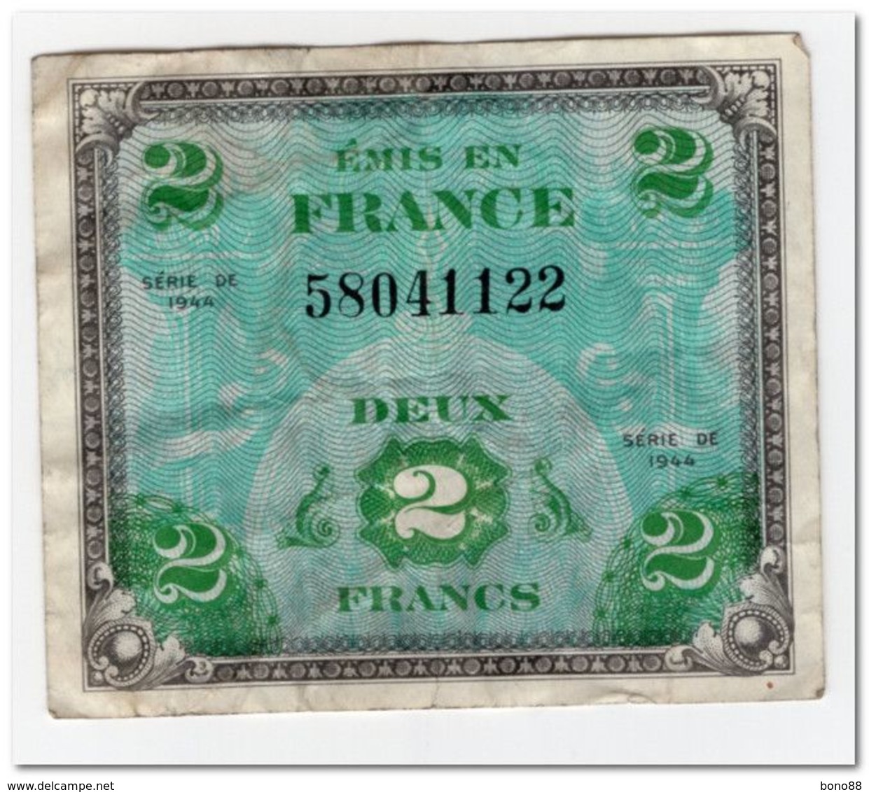 FRANCE,MILITARY CURRENCY,2 FRANCS,1944,P.114,FINE - Other & Unclassified