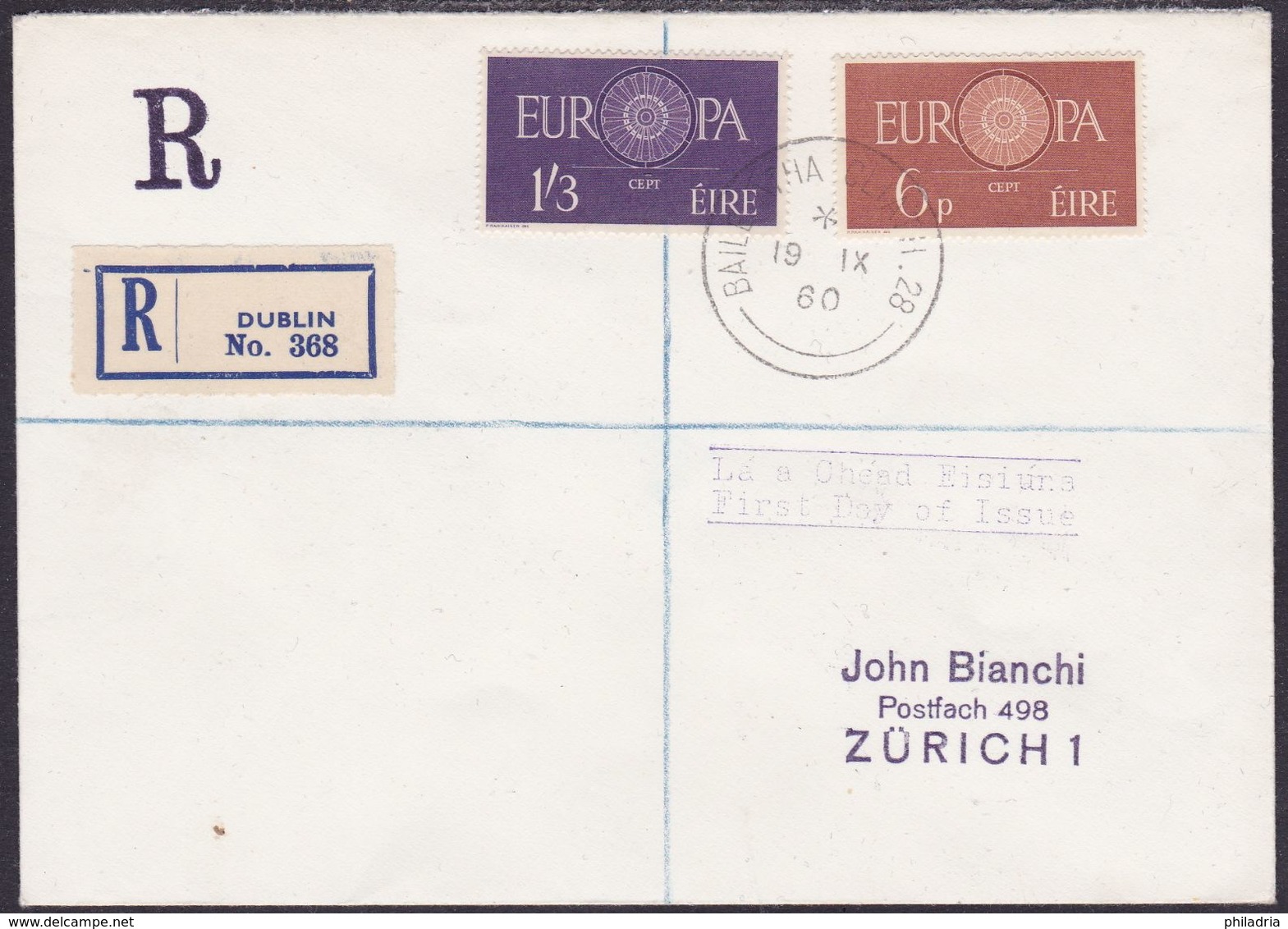 Irland Eire, 1960, Europe, Complete Set On Registered Cover, Sent On Day Of Issue - Storia Postale