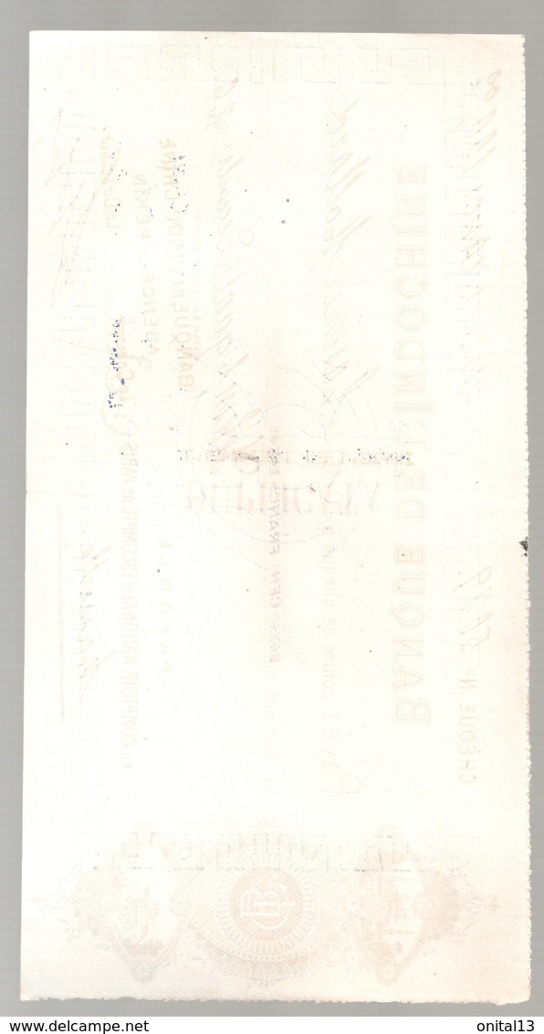 1926 CHEQUE BANQUE DE L'INDOCHINE AGENCE DE PEKIN  N14 - Chèques & Chèques De Voyage