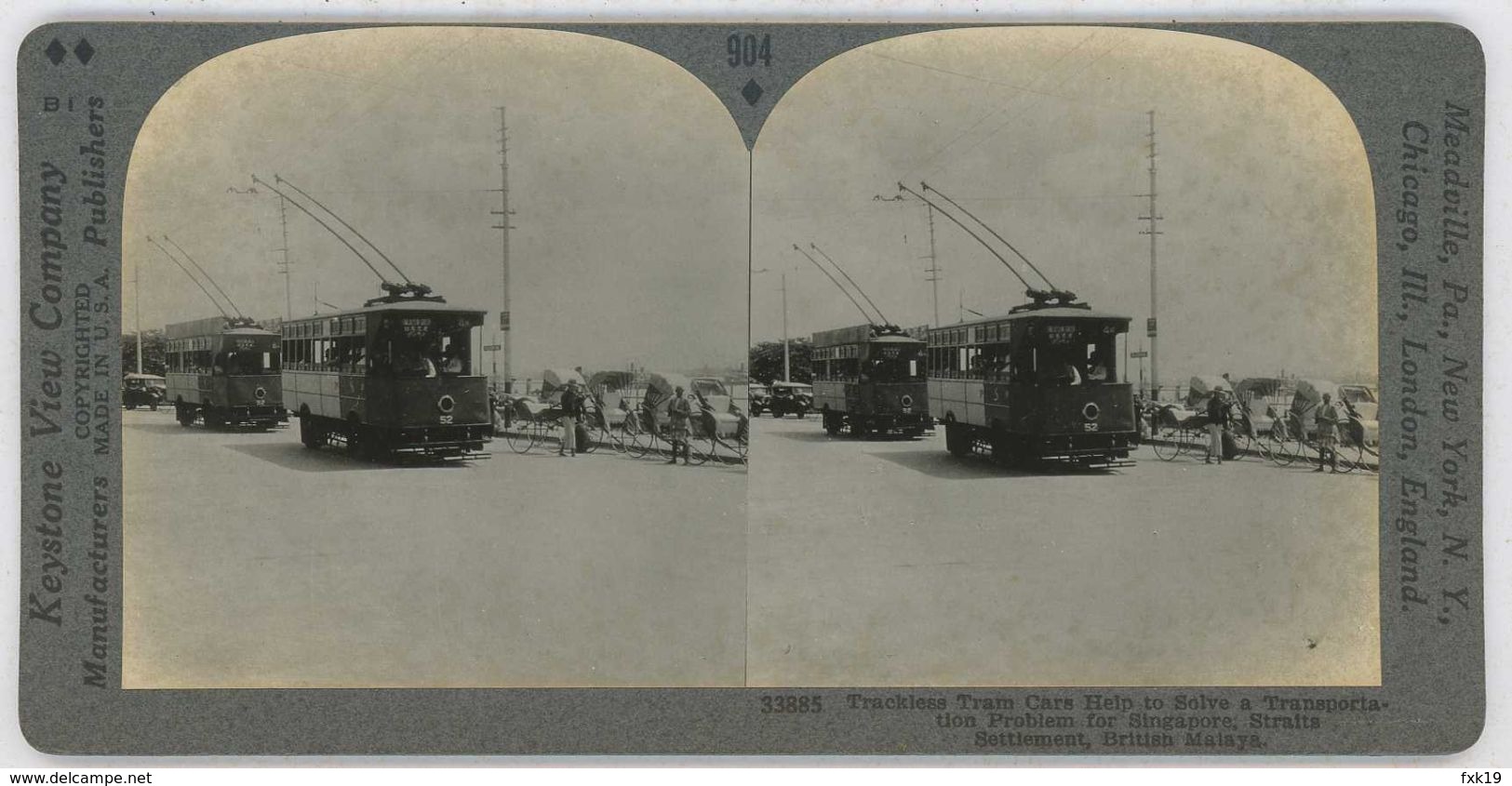 Singapore ~ TRACKLESS TRAM CARS ~ Stereoview 33885 904b - Stereoscopic