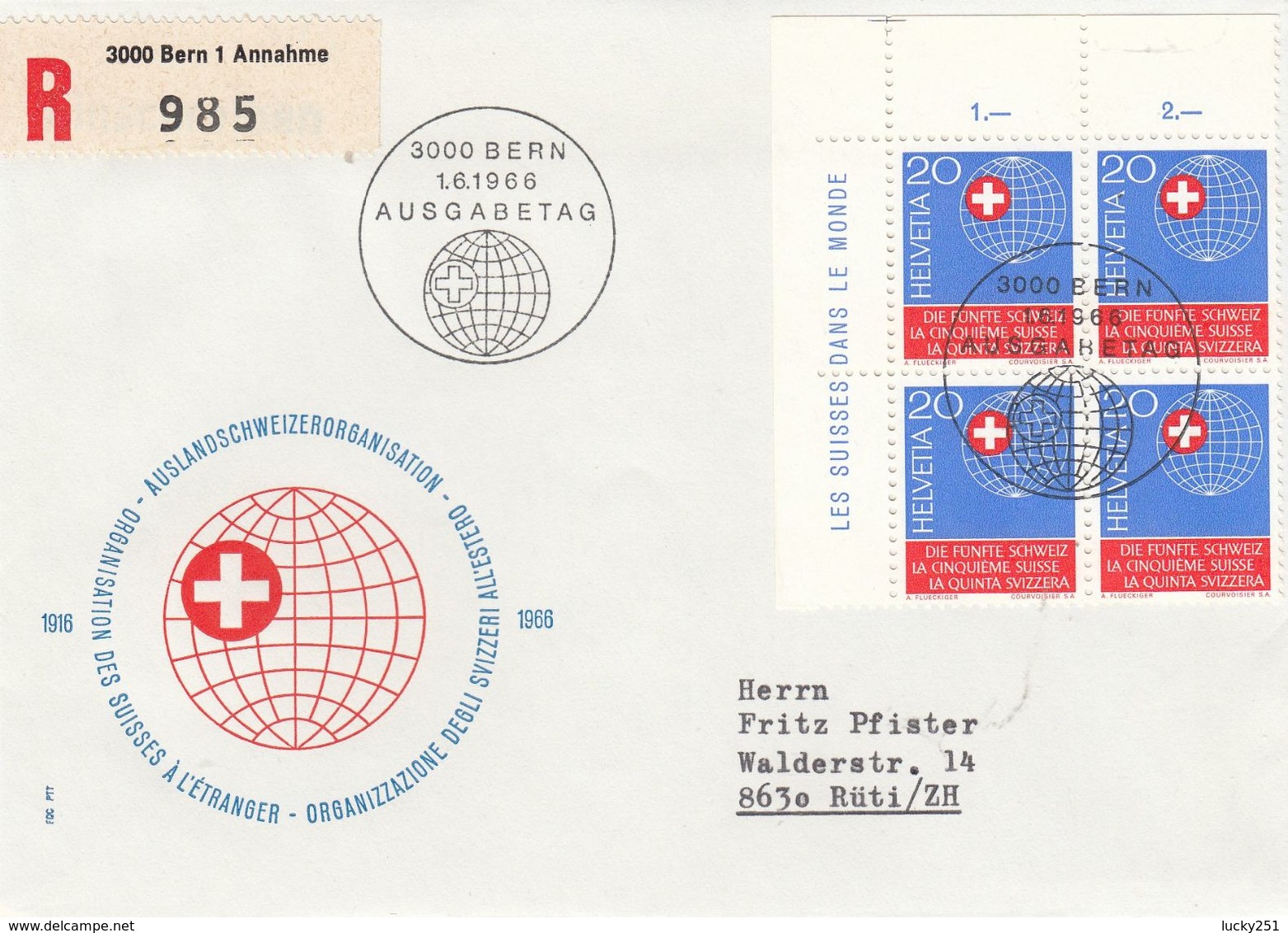 Suisse - 01/06/1966 - FDC -  Lettre Recommandée De Bern Pour Rüti - Storia Postale