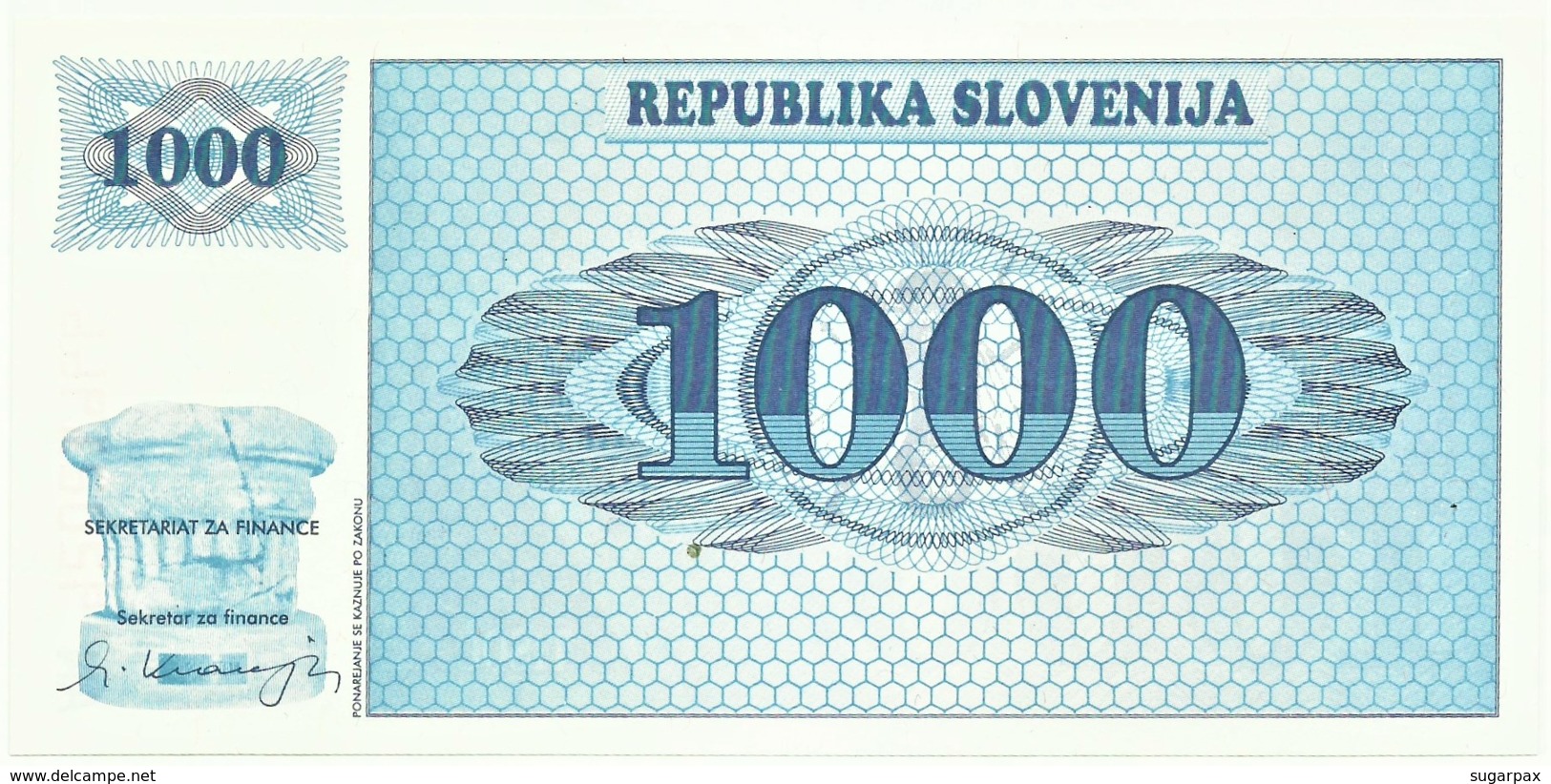 Slovenia - 1000 Tolarjev - 19 ( 92 ) - Pick: 9.s -  SPECIMEN - Slovénie