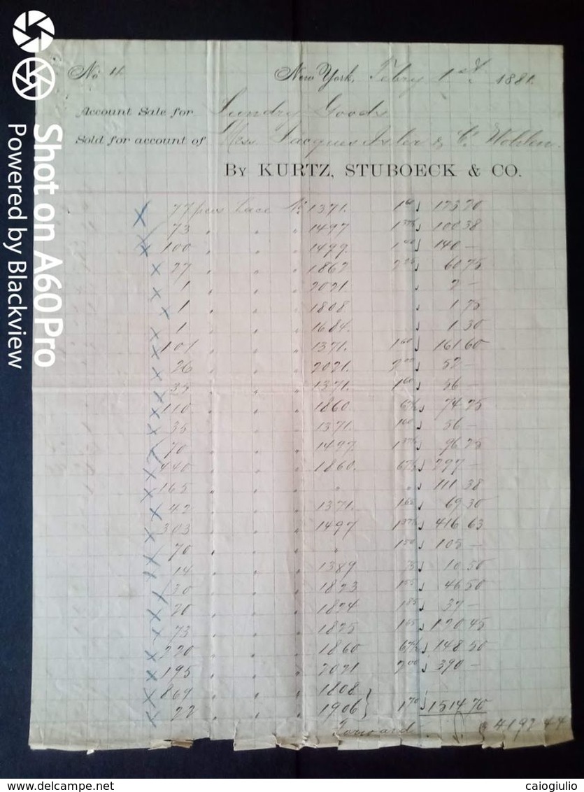 1881 NEW YORK X WOHLEN - BY KURTZ, STUBOECK & CO. - United States