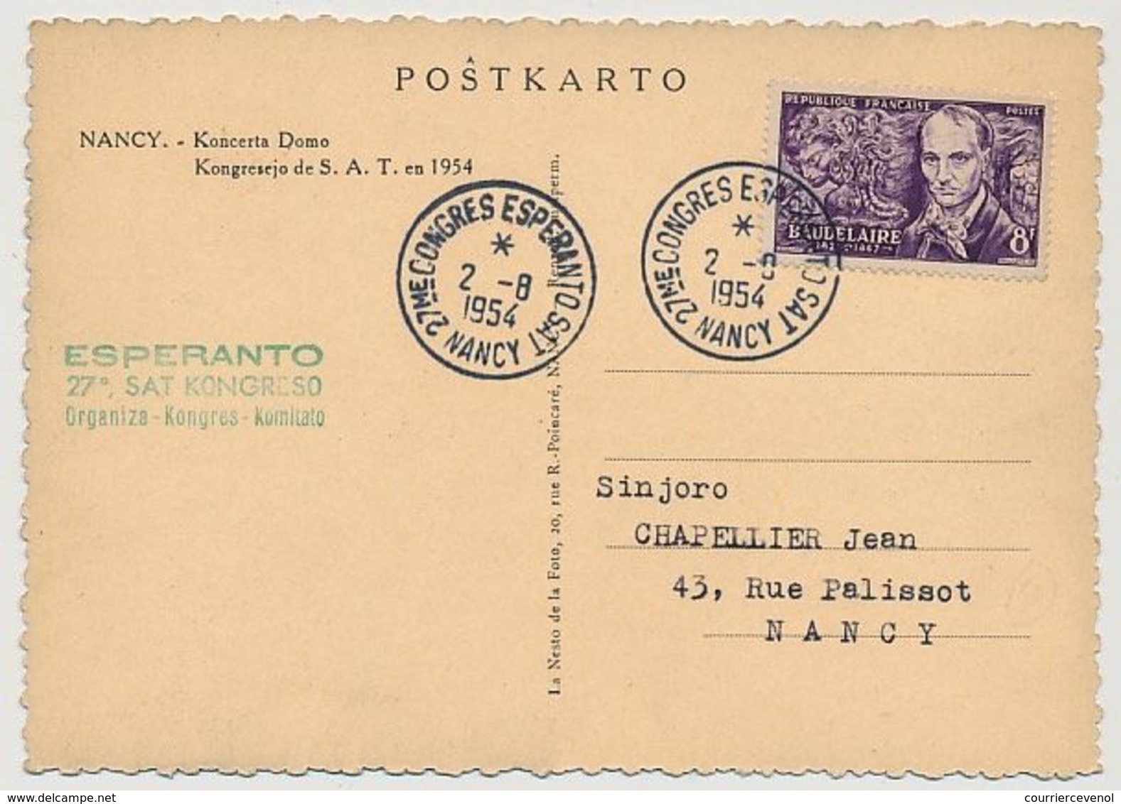 FRANCE - 2 CP De NANCY Légendées En ESPERANTO - Cachet Temp. 27eme Congrès Espéranto Sat 1954 - Matasellos Conmemorativos