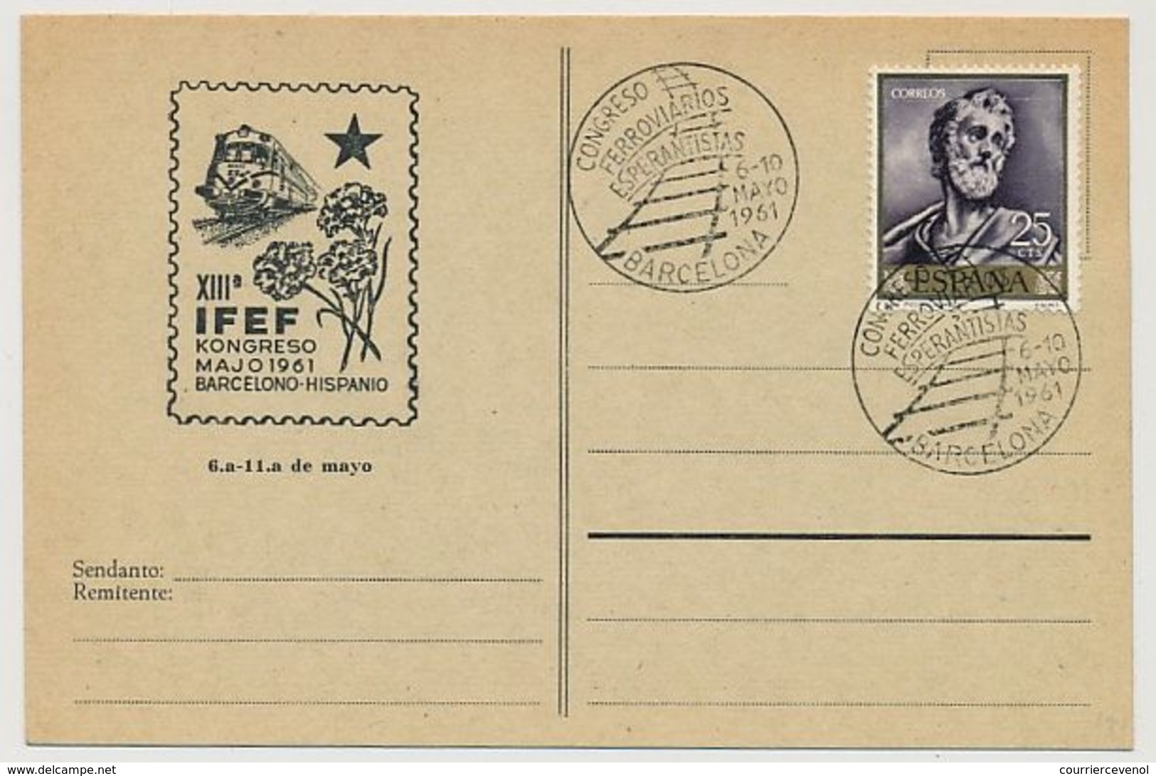 ESPAGNE - CP Avec Cachet Temporaire "Congreso Ferroviaros Esperantista - BARCELONA - Mai 1951" - Esperanto