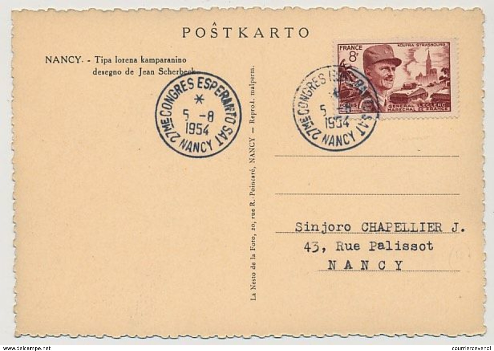 FRANCE - 2 CP De NANCY Légendées En ESPERANTO - Cachet Temp. 27eme Congrès Espéranto Sat 1954 - Matasellos Conmemorativos