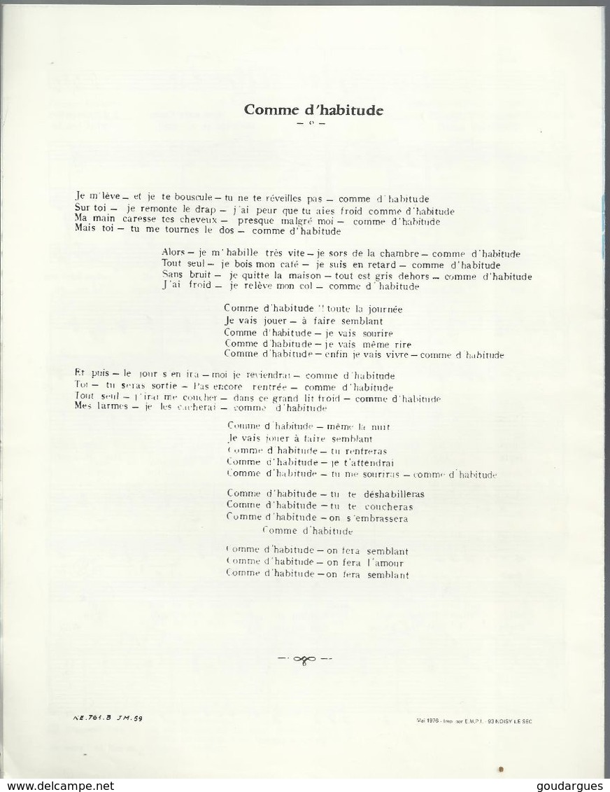 "My Way" "Comme D'habitude" Frank Sinatra - Claude François - Altri & Non Classificati