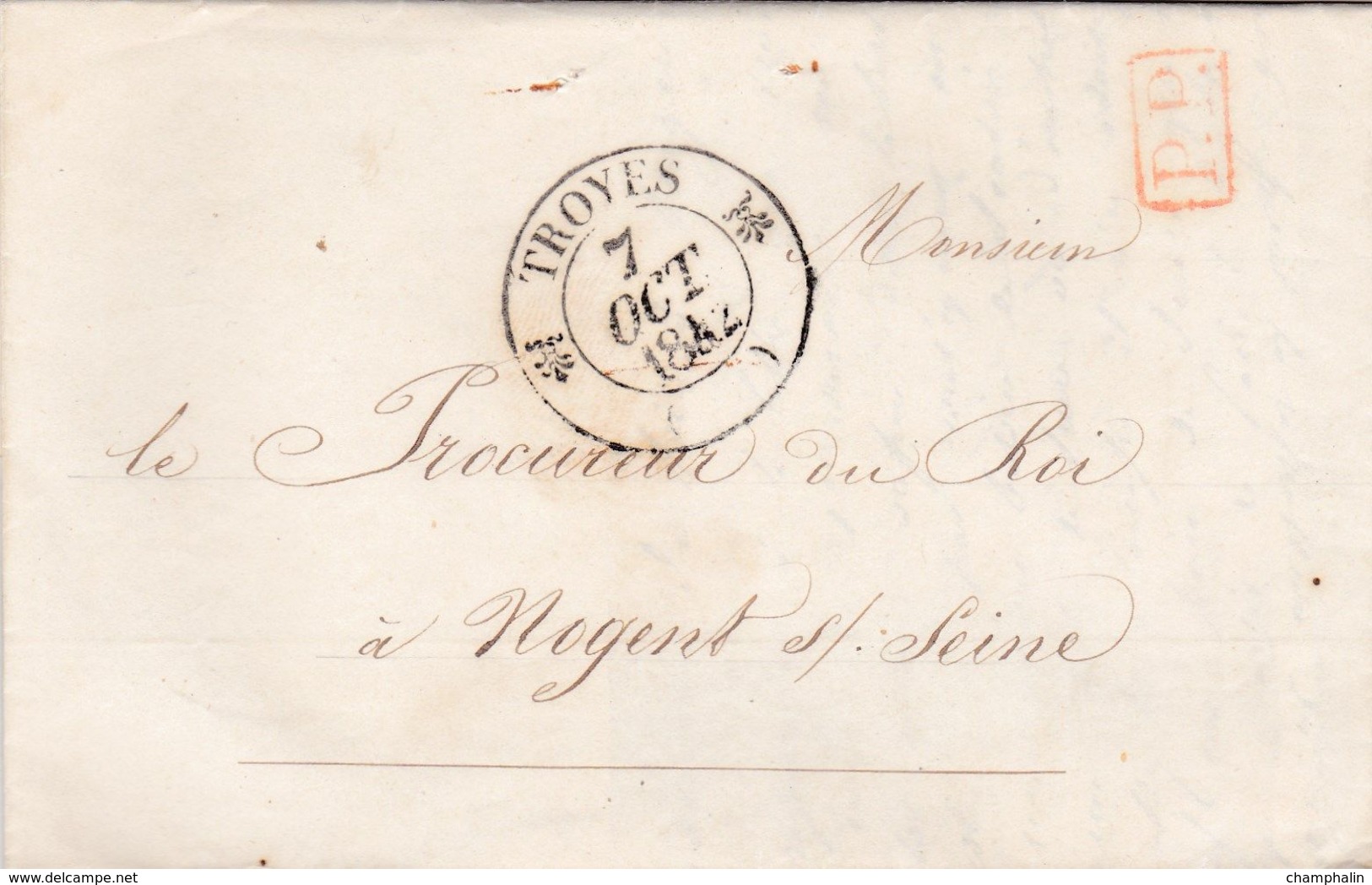 PSC De Troyes (10) Pour Nogent-sur-Seine (10) - 6 Octobre 1842 - CAD Rond Type 12 & 13 - Cachet P.P. Rouge - 1801-1848: Precursori XIX