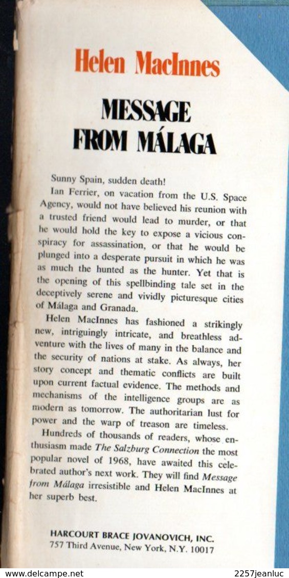 Message From Malaga - The New Novel By Helen Machinnes 1971 - 1950-Now