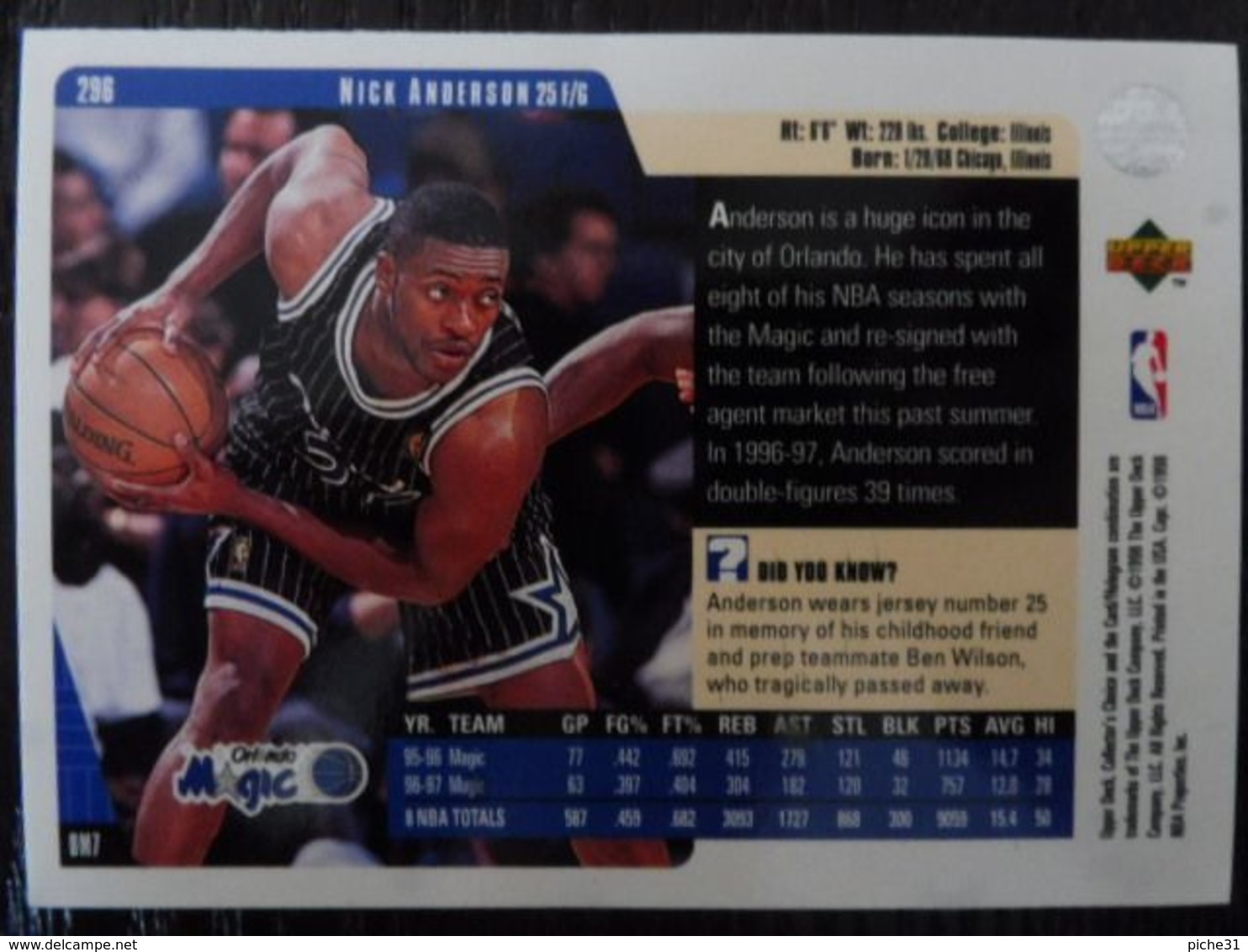 NBA - UPPER DECK 1997 - MAGIC - NICK ANDERSON - 1990-1999