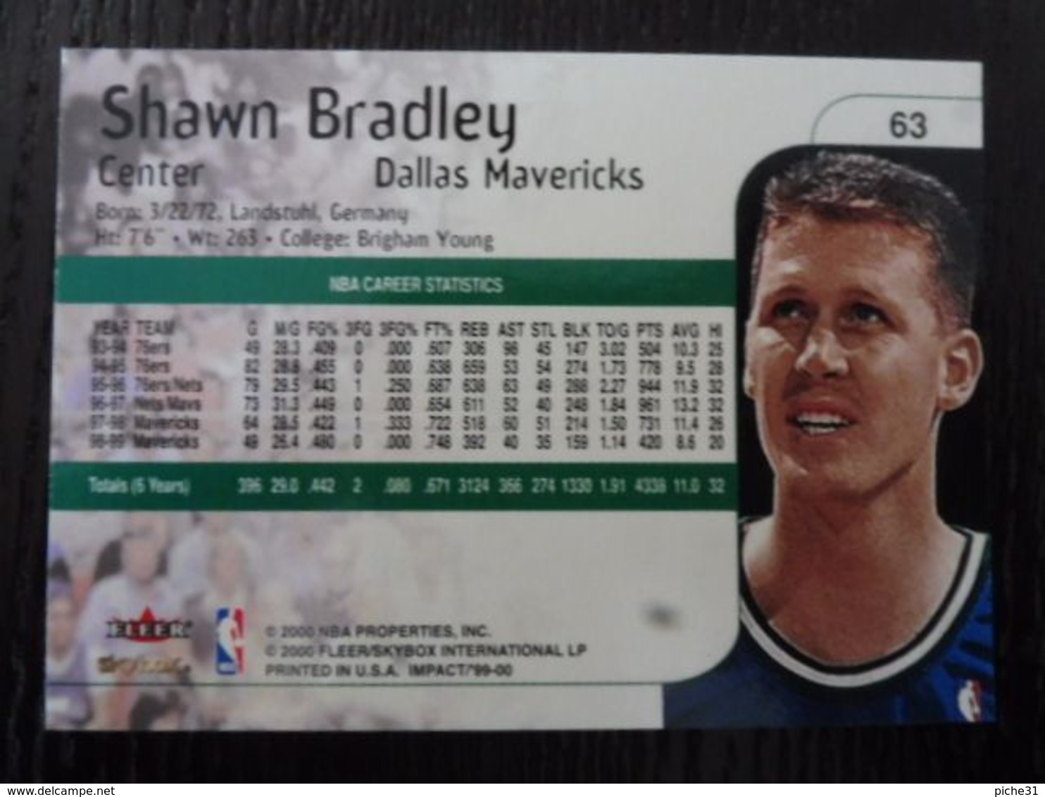 NBA - FLEER 99-00 - MAVERICKS - SHAWN BRADLEY - 1990-1999