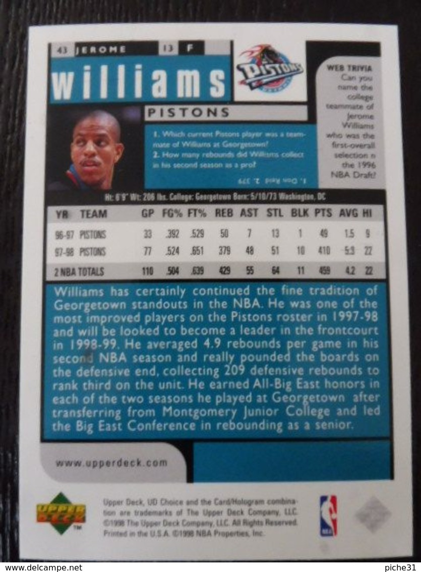 NBA - UPPER DECK 1997 -PISTONS - JEROME WILLIAMS - 1990-1999