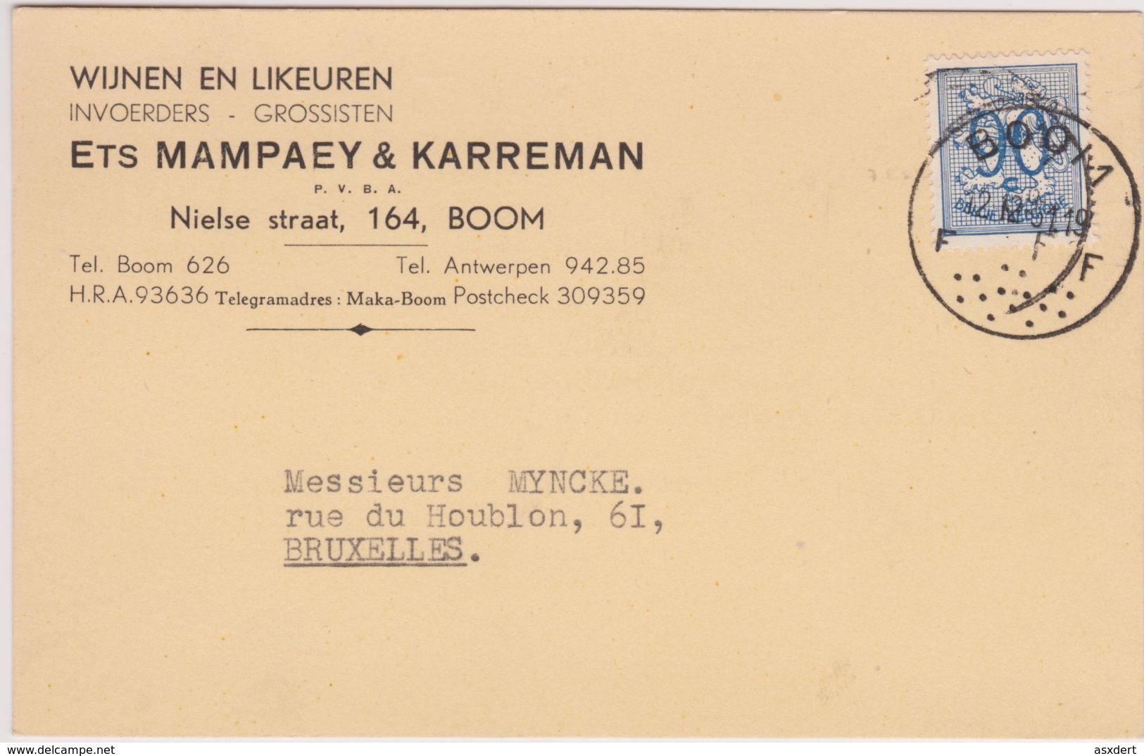 Pub. Reclame / Wijnen En Likeuren Ets. Mampaey & Karreman Boom 1951 - Briefe U. Dokumente