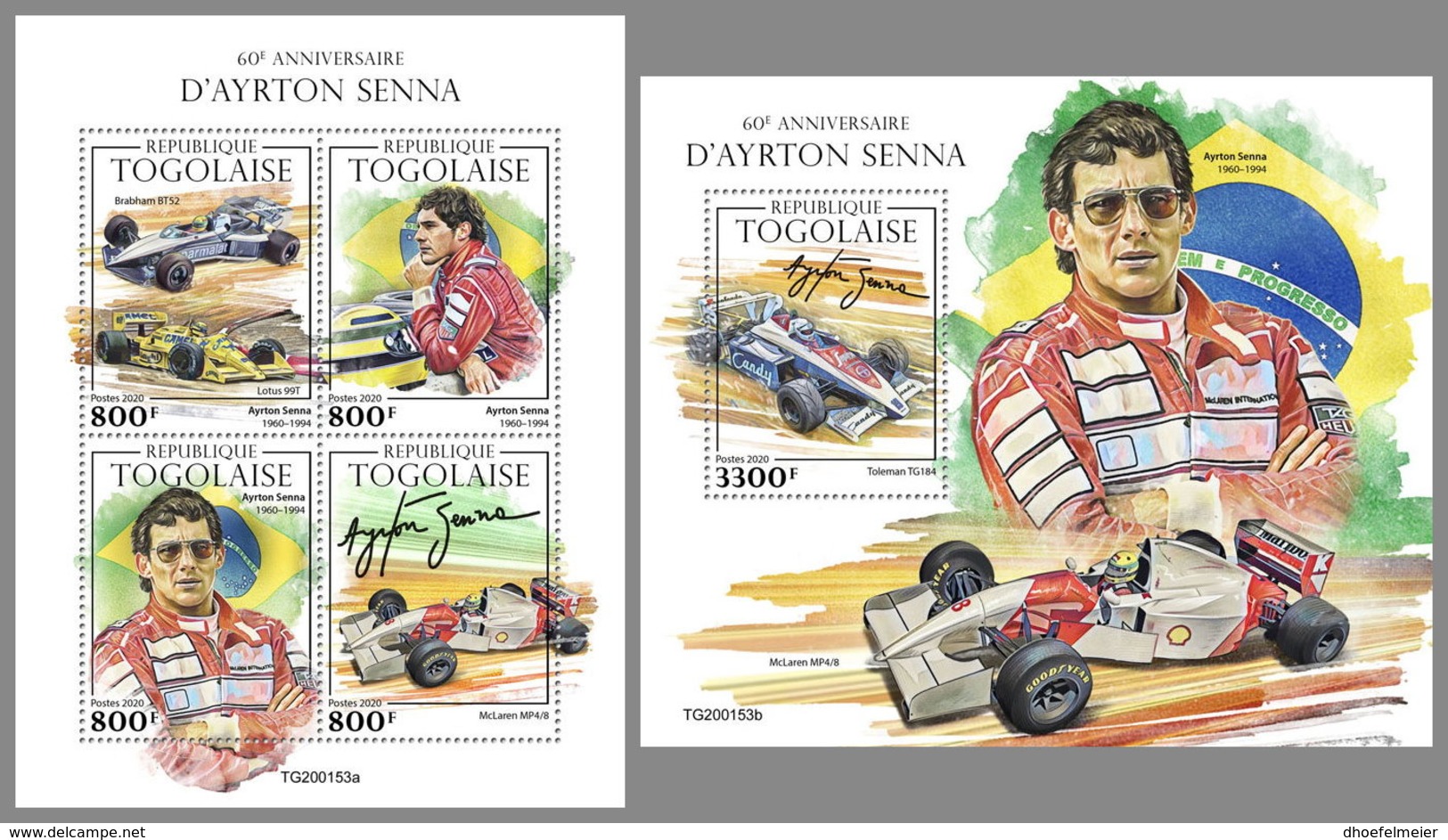 TOGO 2020 MNH Ayrton Senna Formula 1 Formel 1 Formule 1 M/S+S/S - OFFICIAL ISSUE - DHQ2022 - Auto's