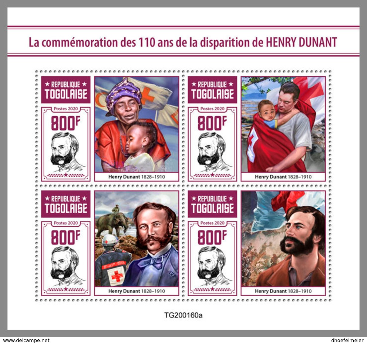 TOGO 2020 MNH Henry Dunant Red Cross M/S - OFFICIAL ISSUE - DHQ2022 - Henry Dunant