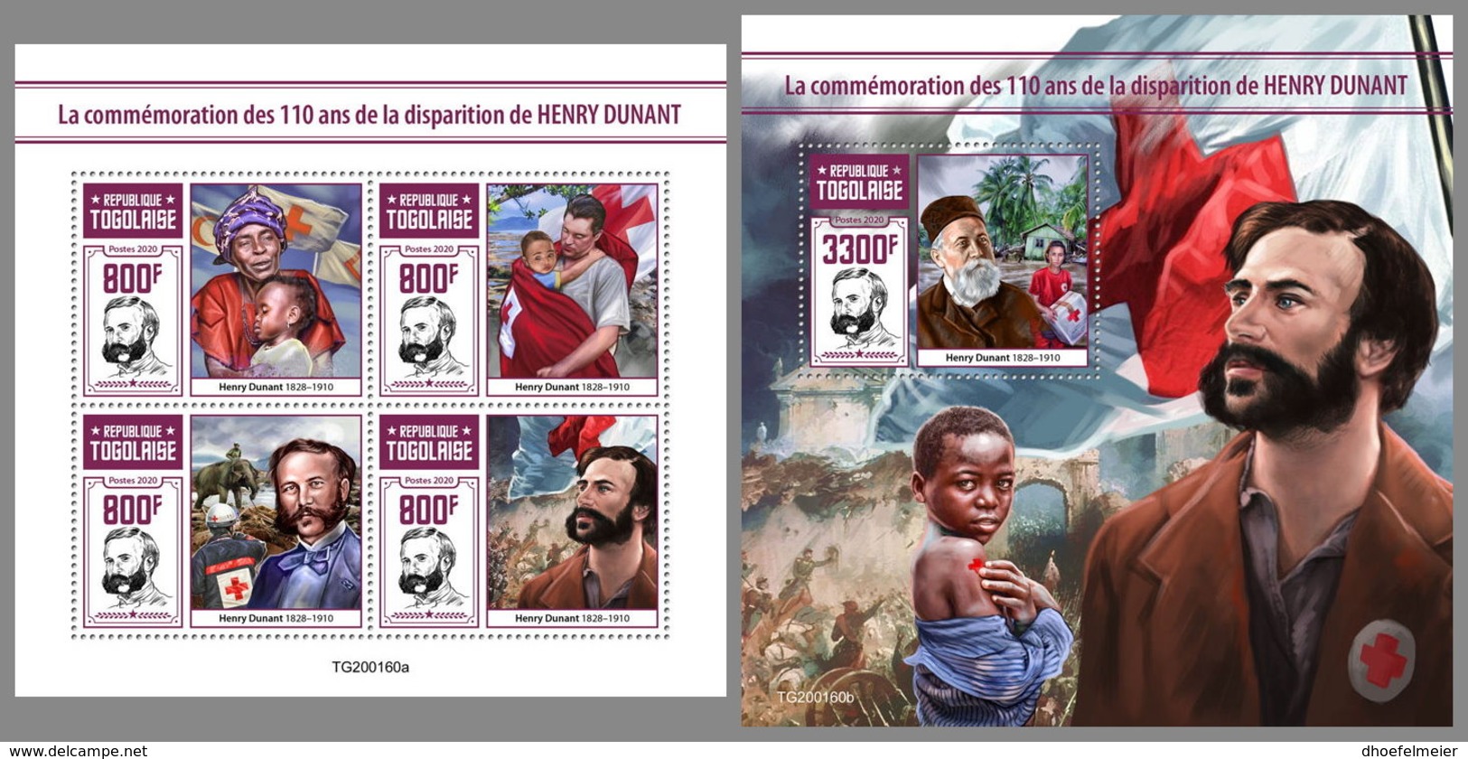 TOGO 2020 MNH Henry Dunant Red Cross M/S+S/S - OFFICIAL ISSUE - DHQ2022 - Henry Dunant