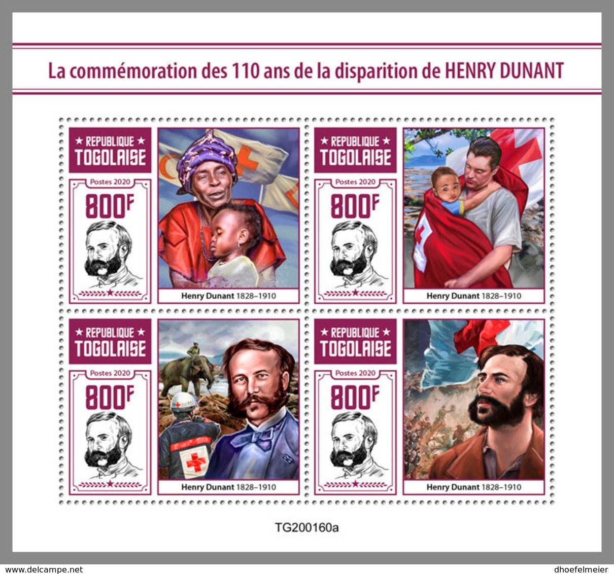 TOGO 2020 MNH Henry Dunant Red Cross M/S - IMPERFORATED - DHQ2022 - Henry Dunant