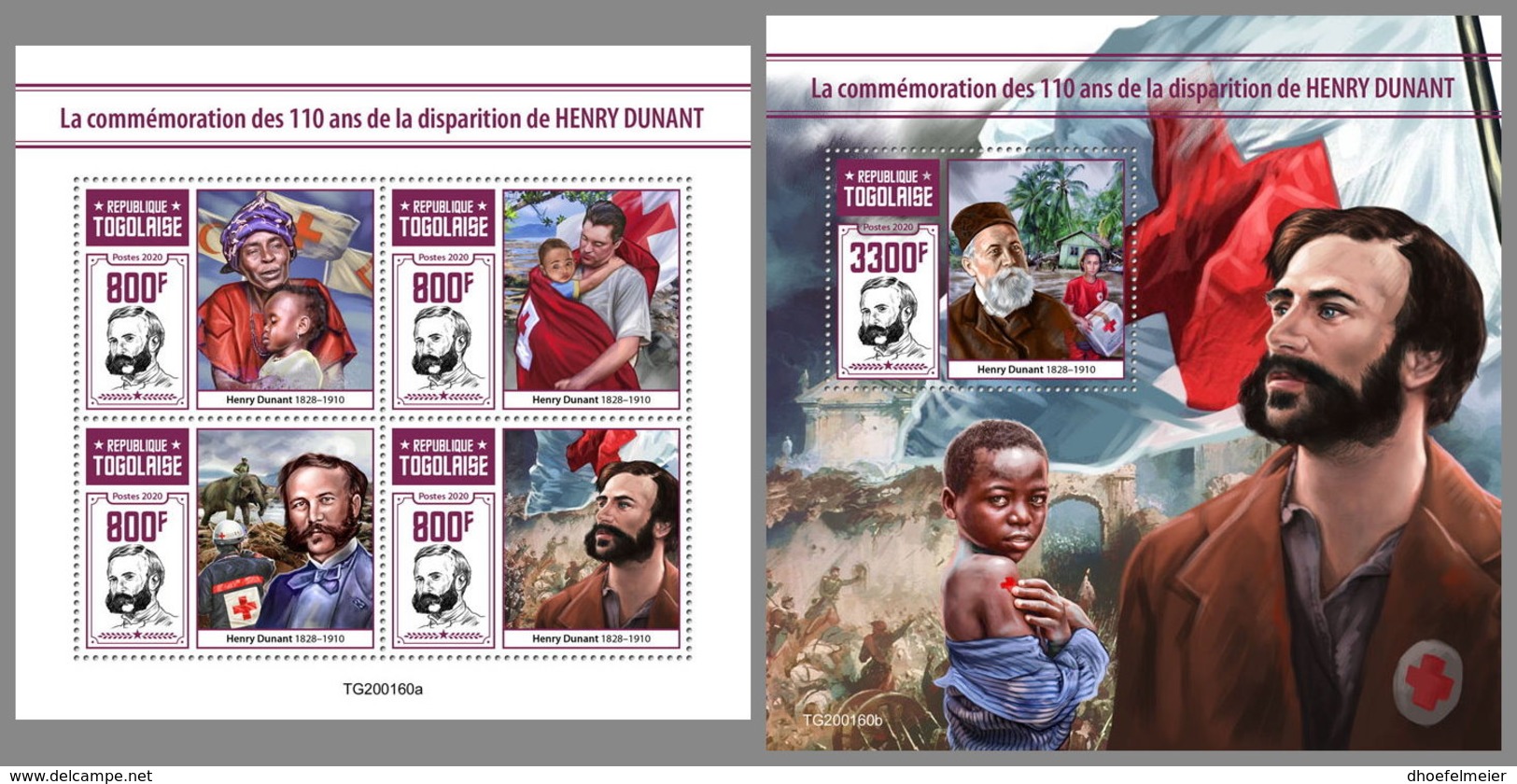 TOGO 2020 MNH Henry Dunant Red Cross M/S+S/S - IMPERFORATED - DHQ2022 - Henry Dunant