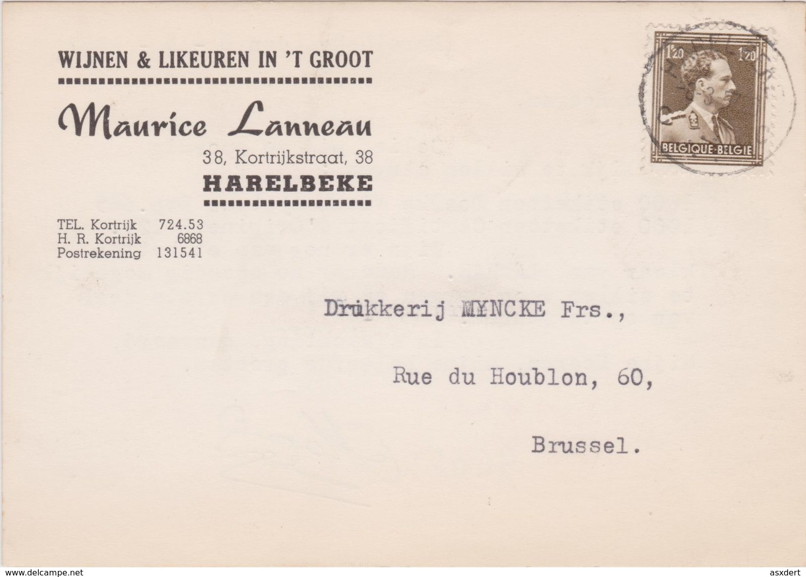 Pub. Reclame / Harelbeke M.Lanneau Wijnen & Likeuren In 't Groot 1957 - Harelbeke