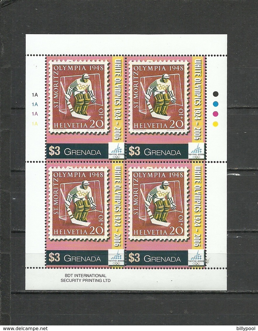GRENADA   Olympics Olympic Games   Torino  2006, Ice Hockey, Stamp On Stamp  Sheetlet  Perf. - Hiver 2006: Torino