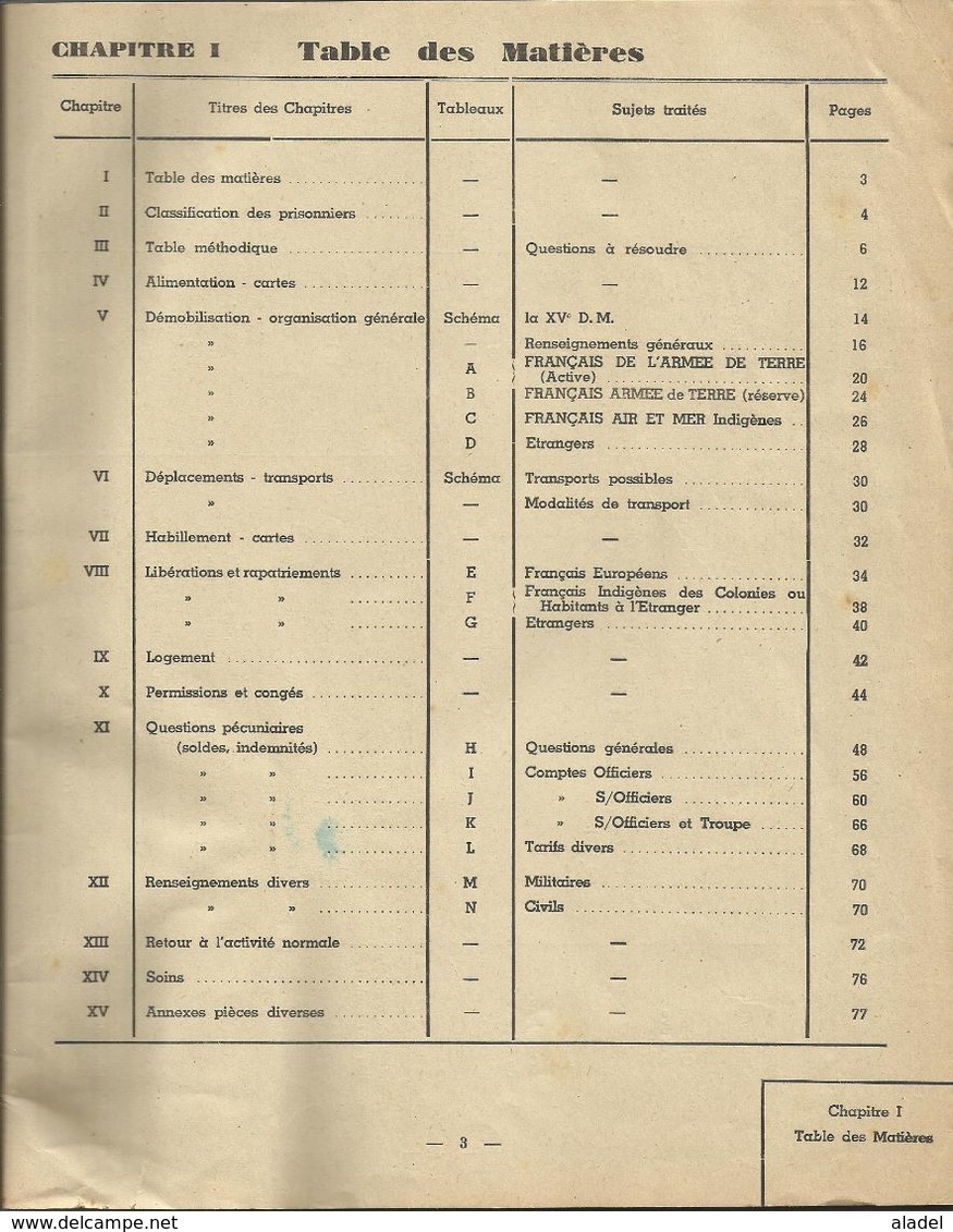 Livret Concernant Les Rapatriés De L'état Français Secrétariat à La Guerre 1941 - Unclassified