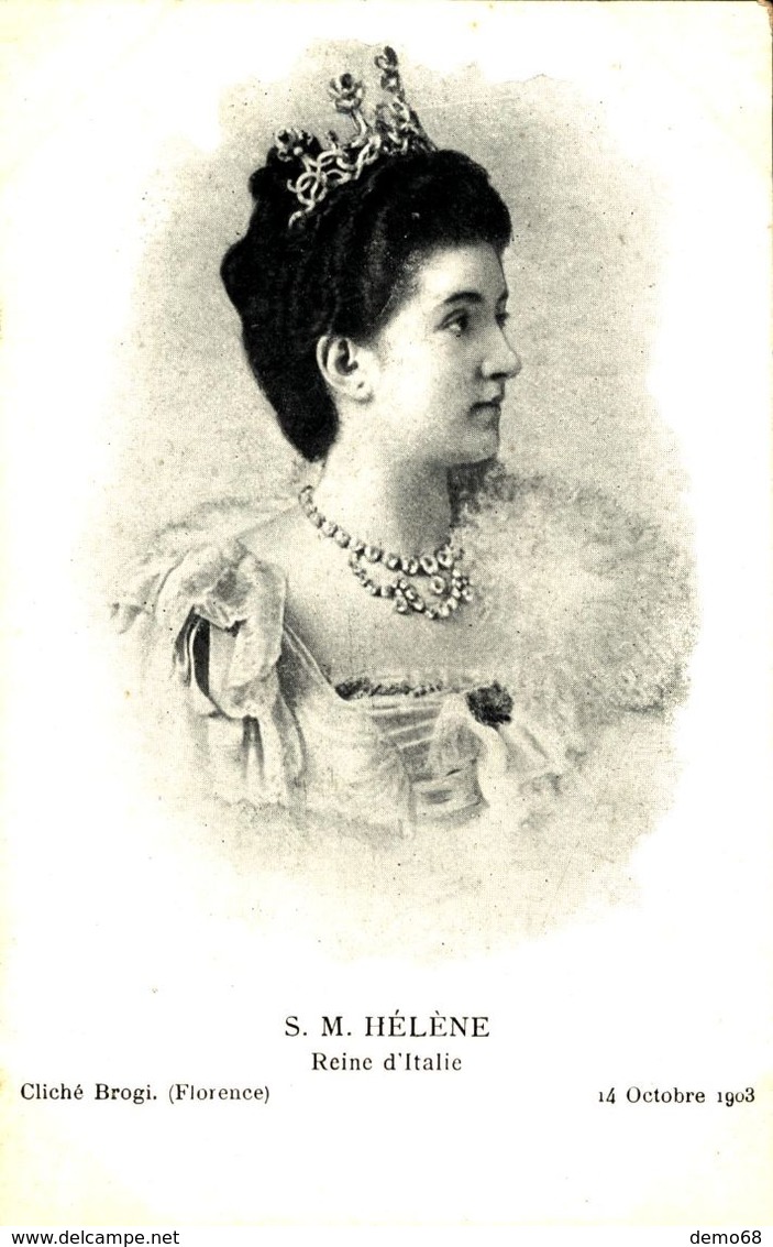 Italie S M Hélène Reine D'Italie  Cliché Brogi  Florence 14.10.1903 (plis Dans Les Coins Album De Cartes ) - Familles Royales