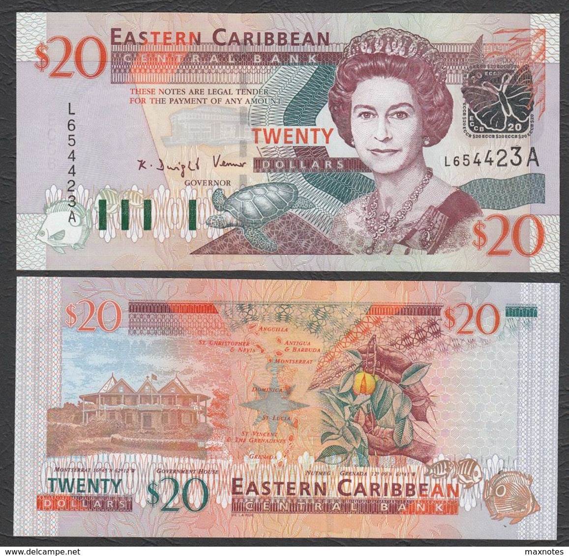 CARAIBI ORIENTALE (EASTERN CARIBBEAN) : 20 Dollars - P44a - ANTIGUA - Queen Elisabeth II - 2003 - UNC - Caraïbes Orientales
