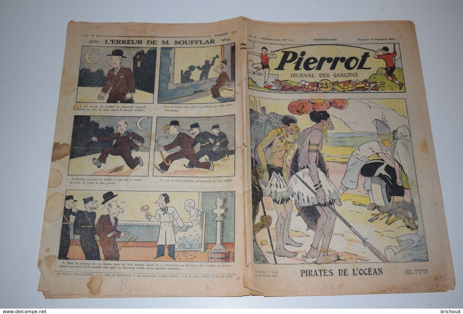 Pierrot Journal Des Garçons N°38 17 Septembre 1933 Pirates De L'Océan - L'erreur De M. Soufflar - Pierrot