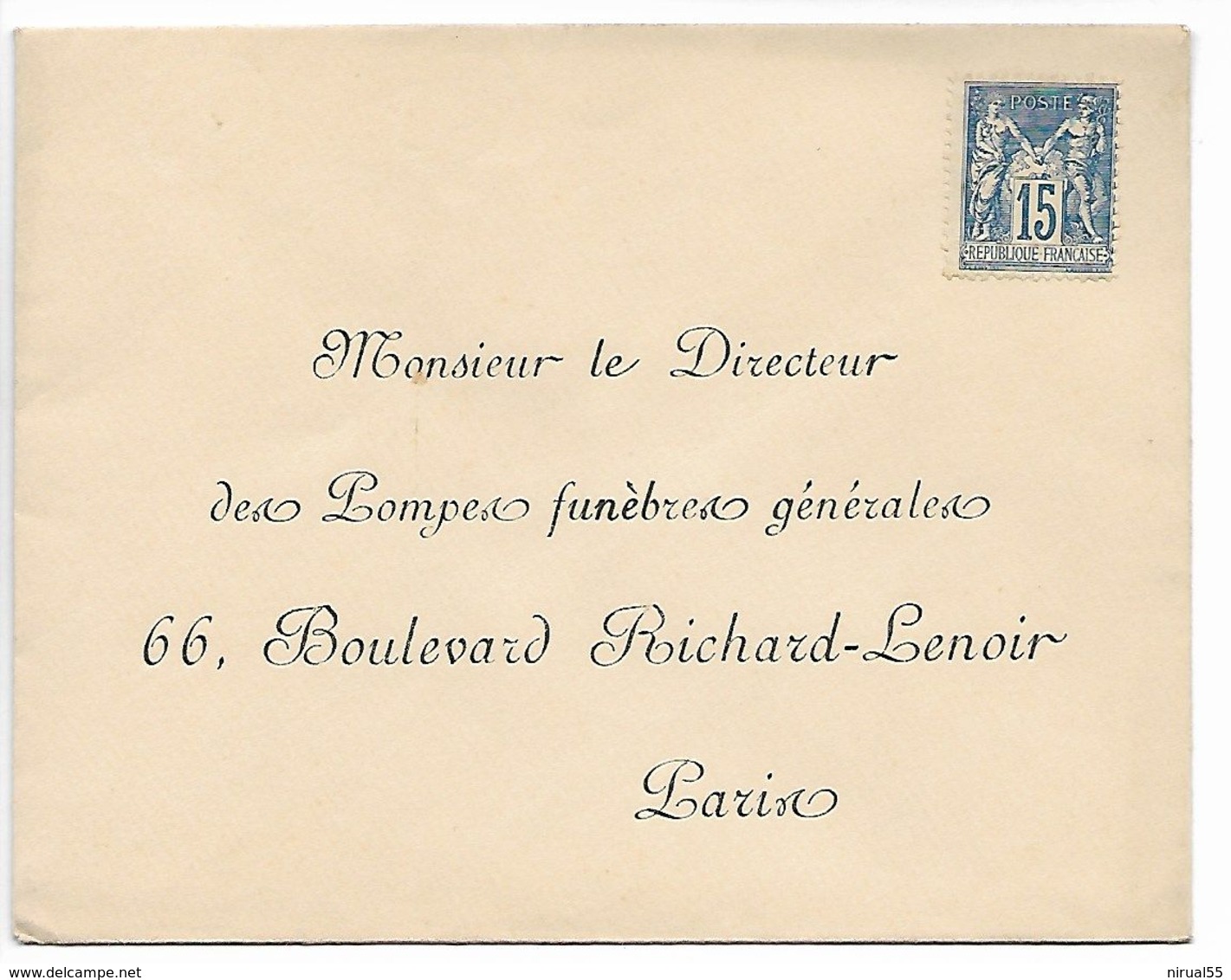 PARIS 15c Sage N° 90 Neuf Sur Env. Pour Retour Pompes Funèbres Boul. Richard Lenoir    ...G - Nuevos