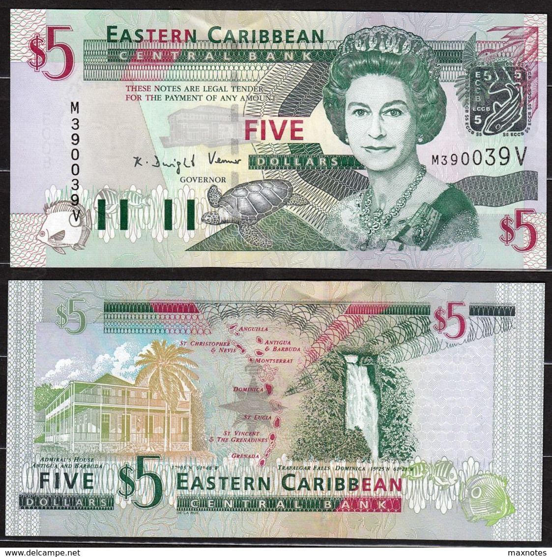 CARAIBI ORIENTALE (EASTERN CARIBBEAN) : 5 Dollars - P42v - S.T.VINCENT - Queen Elisabeth II - 2003 - UNC - Caraïbes Orientales