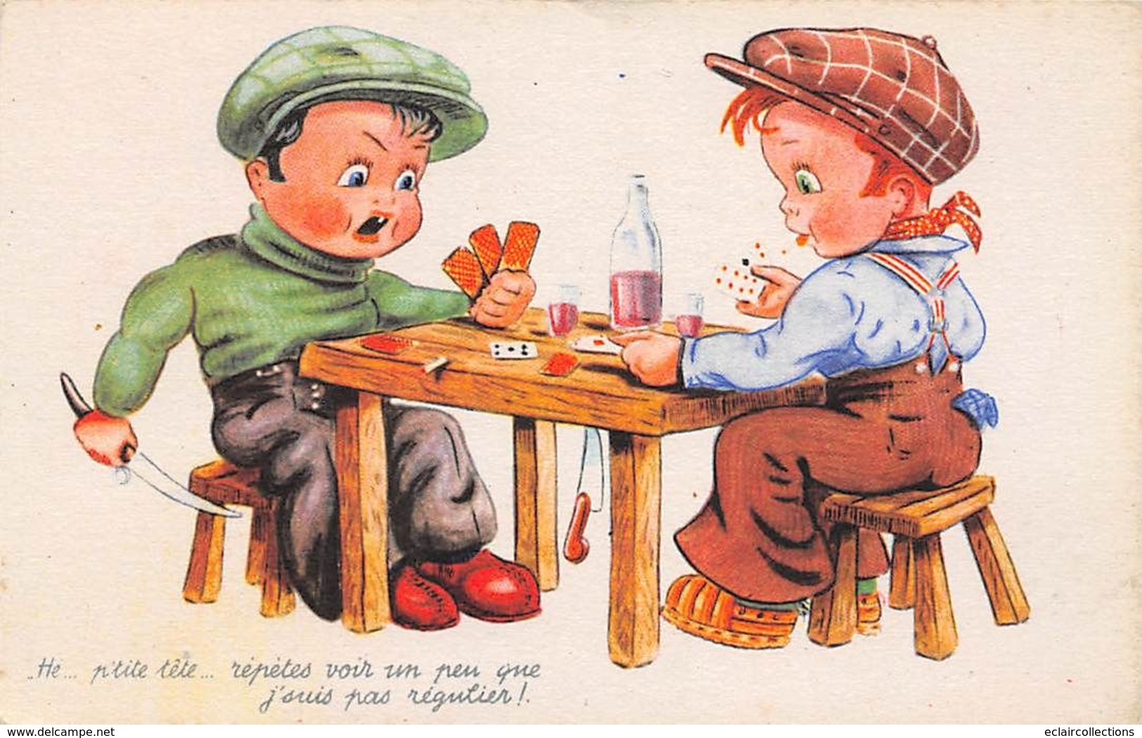 Thème Illustrateur Non Signé. Lot De 4 Cartes:  Enfant, Jockey Joueurs De Cartes      (voir Scan) - 1900-1949