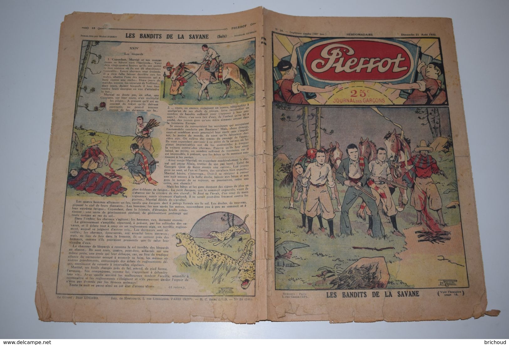 Pierrot Journal Des Garçons N°34 21 Août 1932 Les Bandits De La Savane - Un Rêve Trop Bien Réalisé - Pierrot