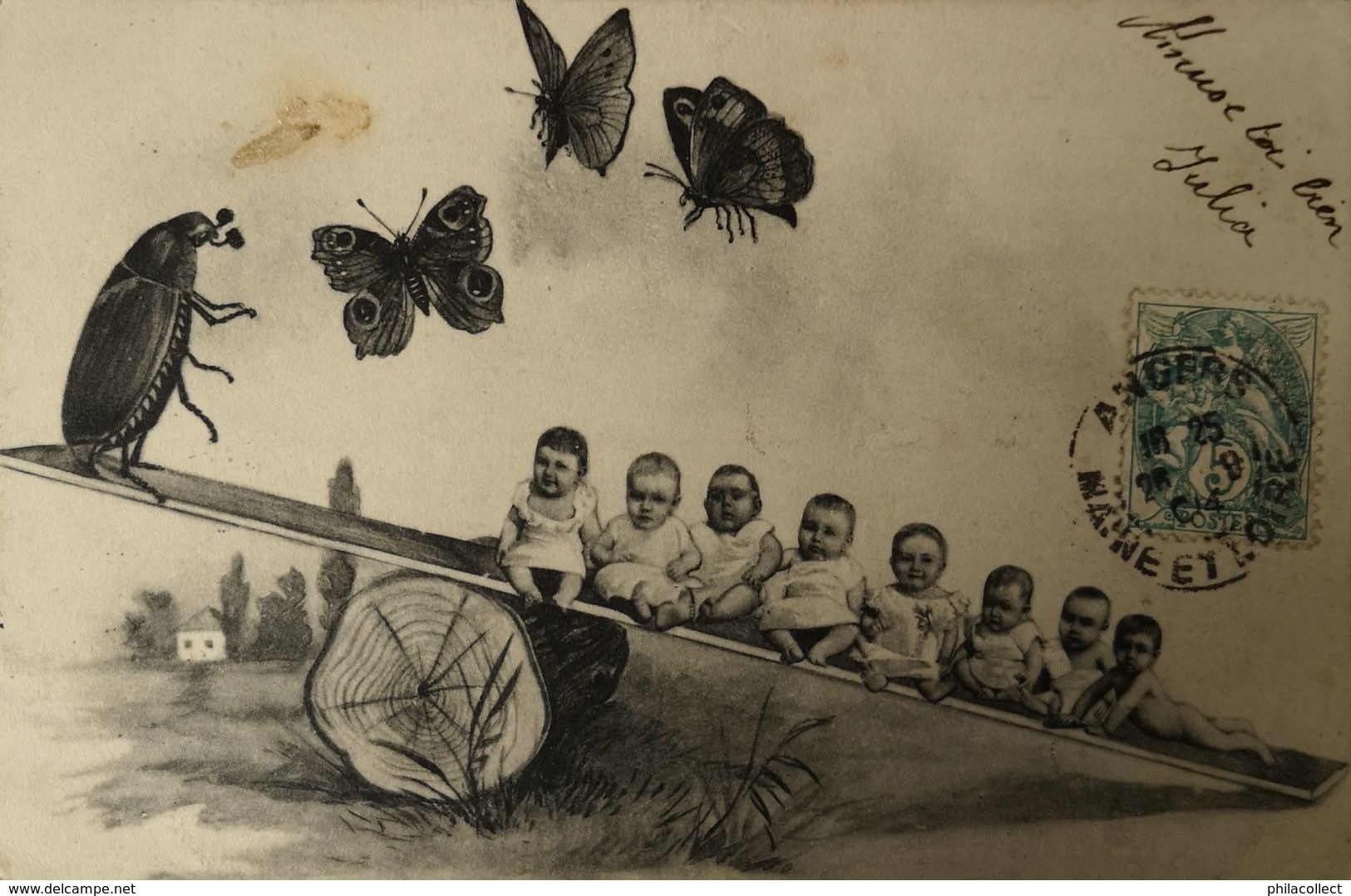 Card Butterfly And Beetle With Baby's (Bebe) 19040 - Insekten
