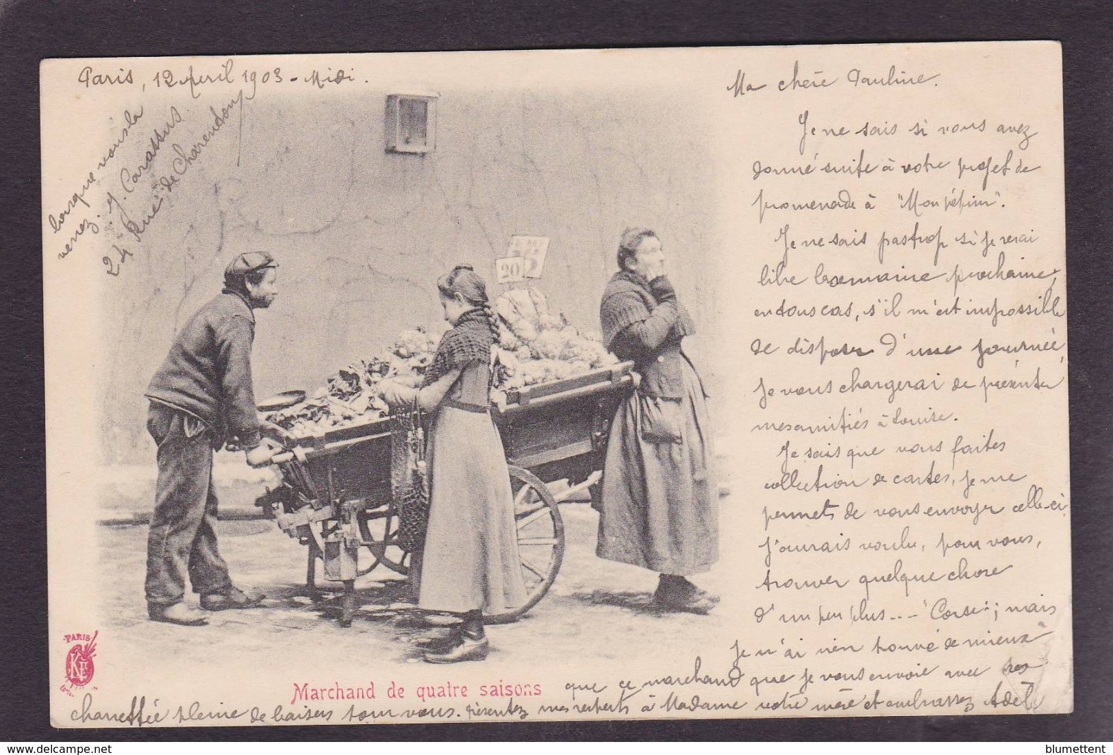 CPA PARIS PITTORESQUE Métier Circulé Marchand De Quatre Saisons - Petits Métiers à Paris