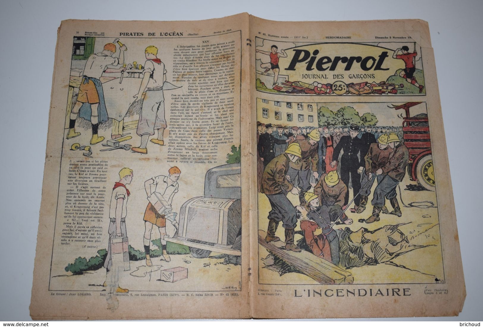 Pierrot Journal Des Garçons N°45 5 Novembre 1933 L'incendiaire - Pirates De L'Océan - Pierrot