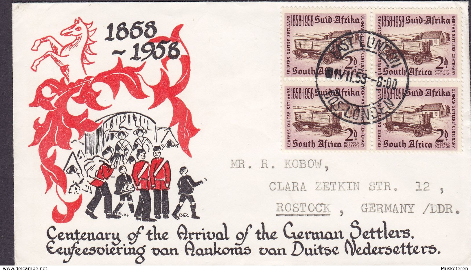 South Africa 1958 FDC Cover German Settlers Centenary 4-Block - FDC