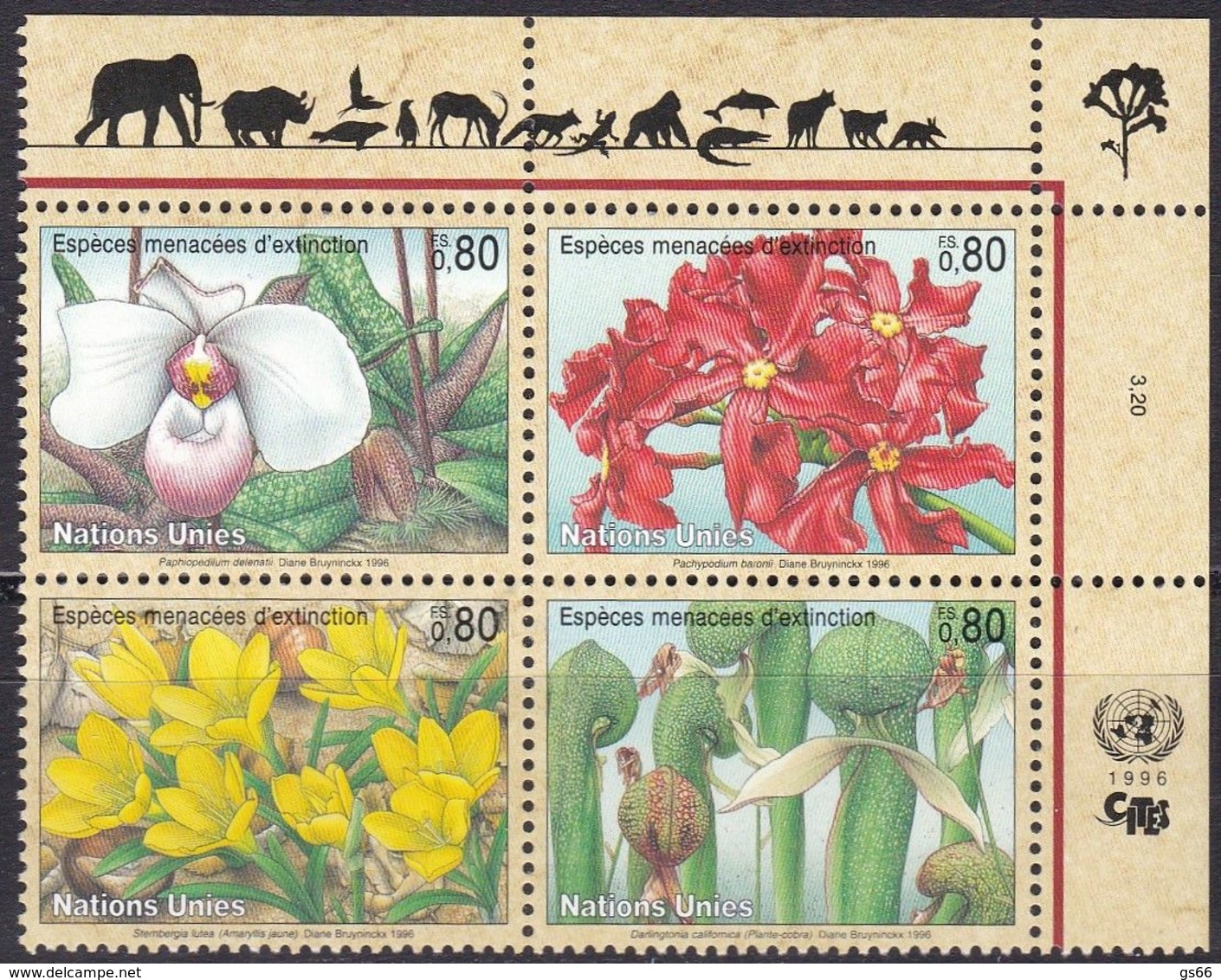 UNO-Genf, 1996, 288/91, MNH **, Gefährdete Arten (IV): Flora. - Nuevos