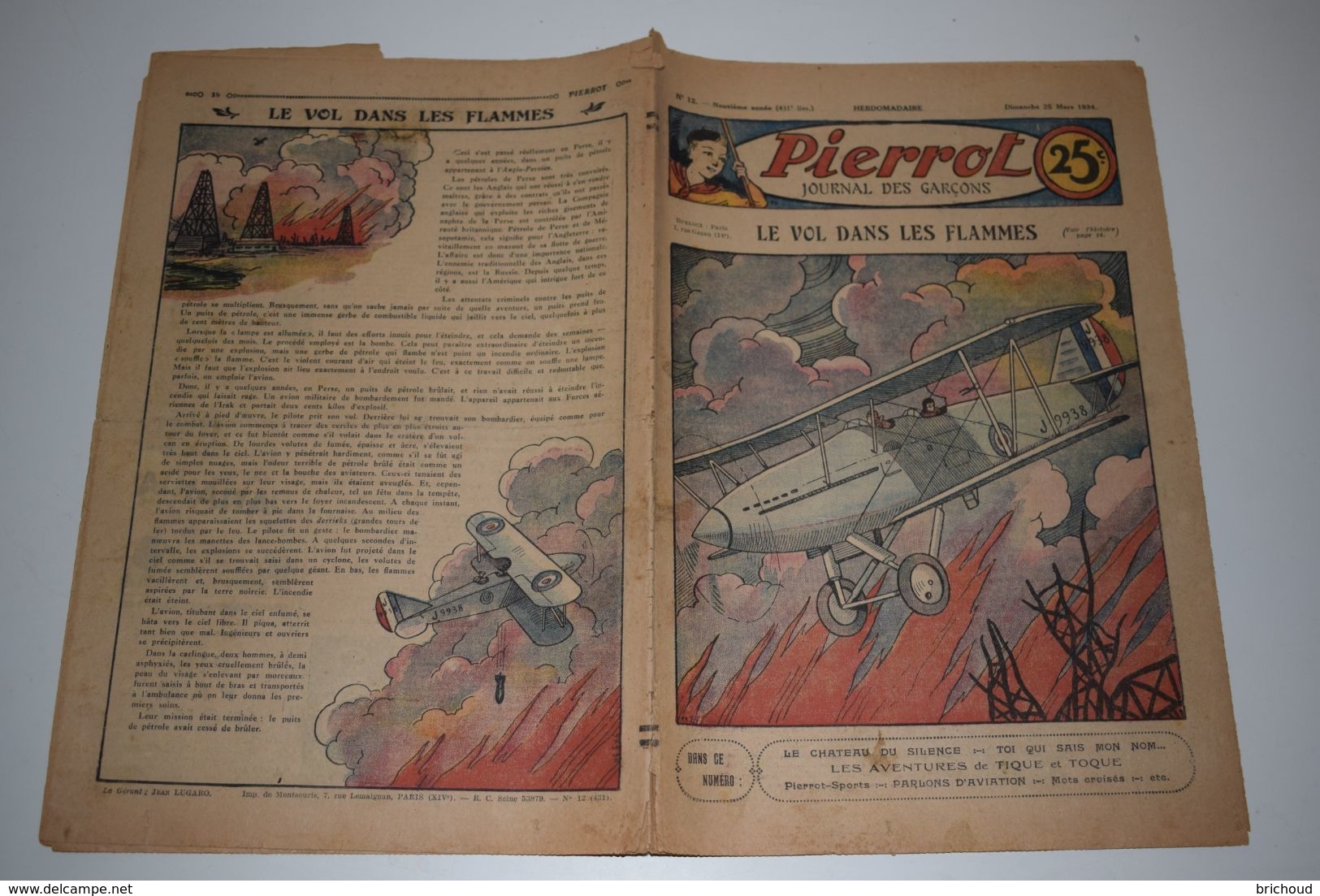 Pierrot Journal Des Garçons N°12 25 Mars 1934 Le Vol Dans Les Flammes - Toi Qui Sais Mon Nom - Pierrot