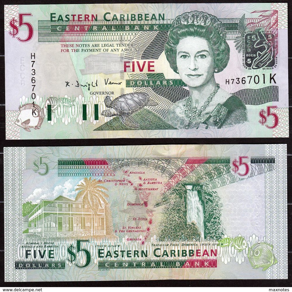 CARAIBI ORIENTALE (EASTERN CARIBBEAN) : 5 Dollars - P42k -  St. KITTS - Queen Elisabeth II - 2003 - UNC - East Carribeans