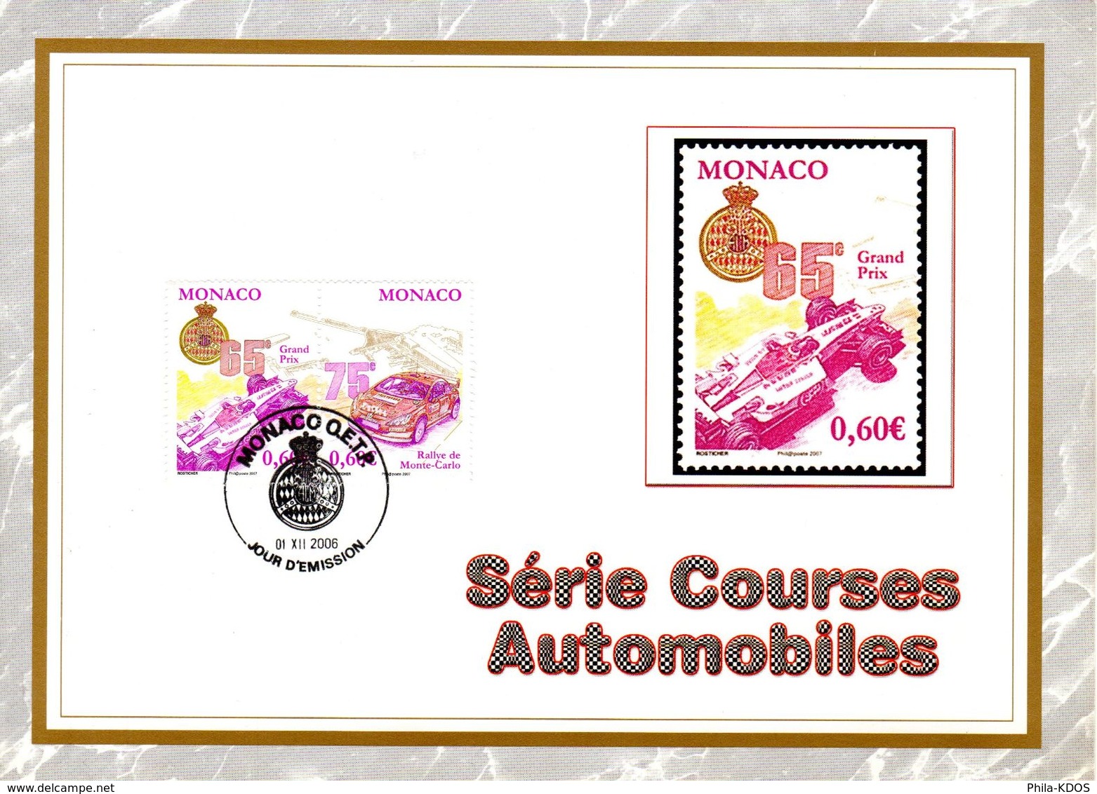 " COURSES AUTOMOBILES MONACO / MONTE-CARLO / FERRARI " Sur Encart 1er Jour. Parfait état. FDC - Automobile