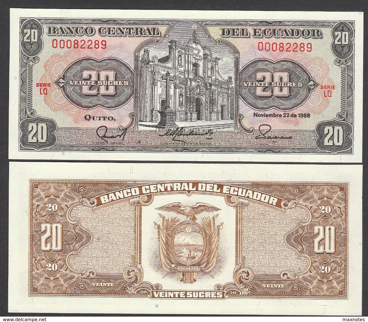 ECUADOR  : 20 Sucres - P121a  - 1988 - UNC - Ecuador